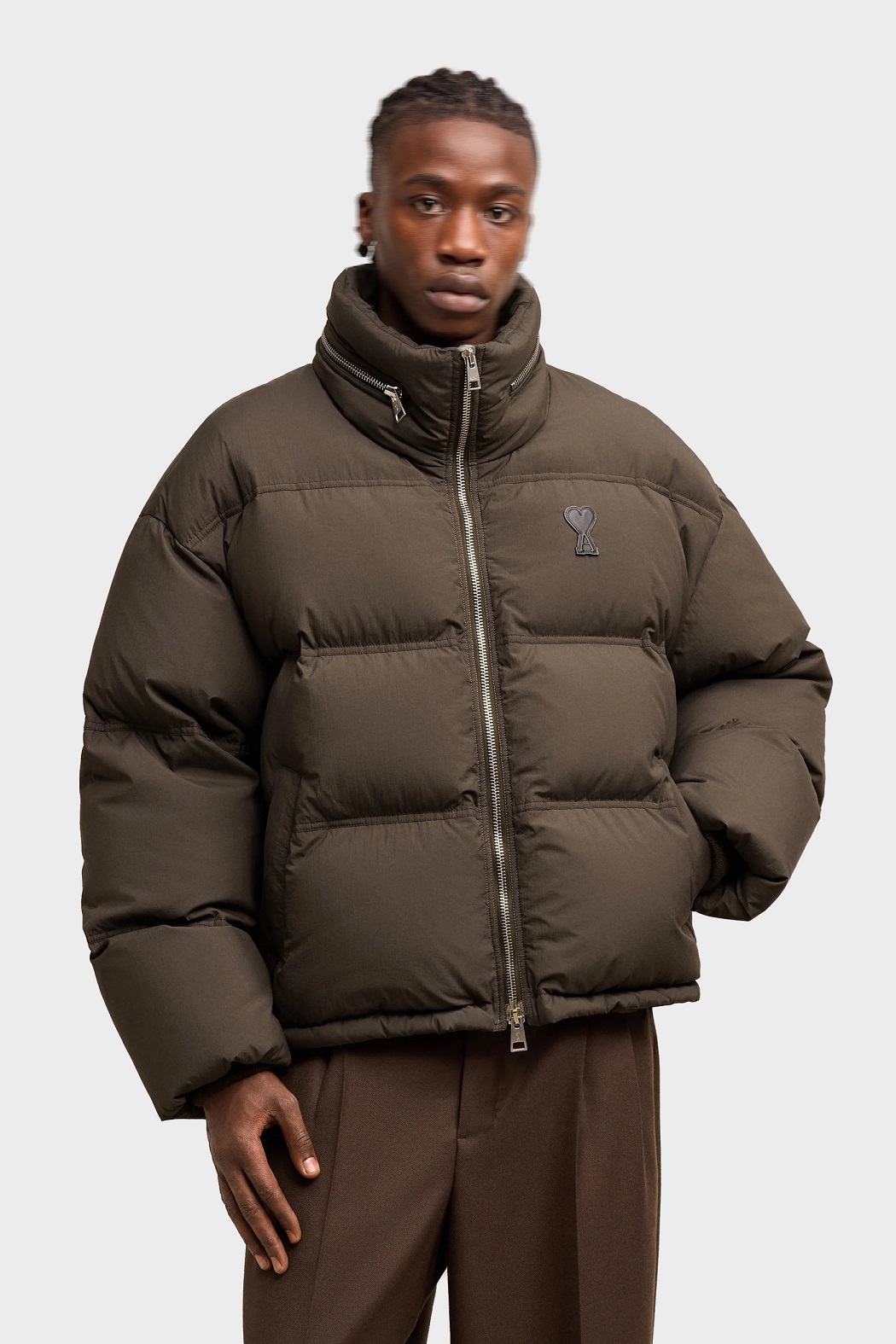 AMI PARIS de Coeur Oversize Puffer Jacket in Dark Coffee XL