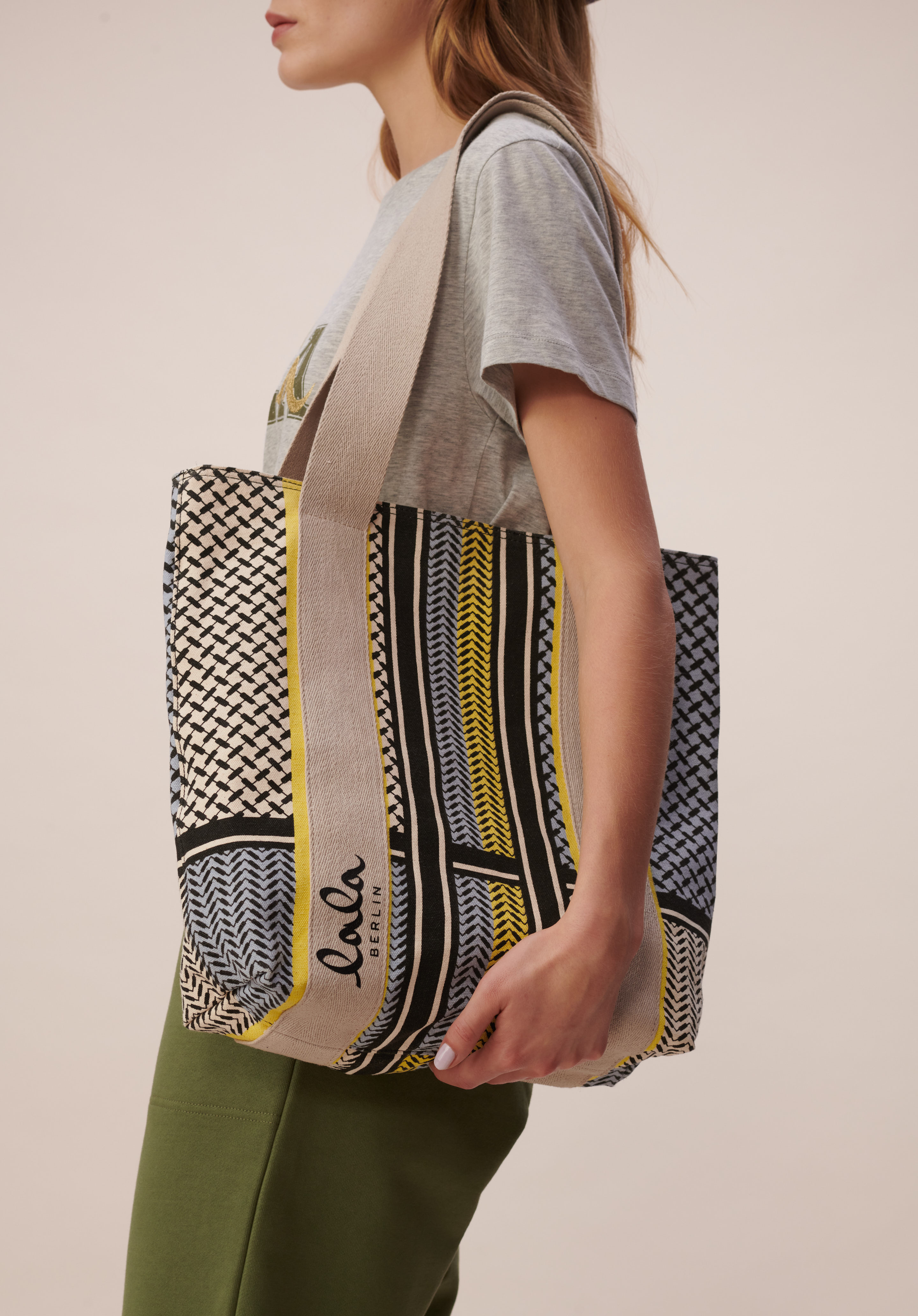 Lala Berlin Carmela Tote Bag Blue x Lime
