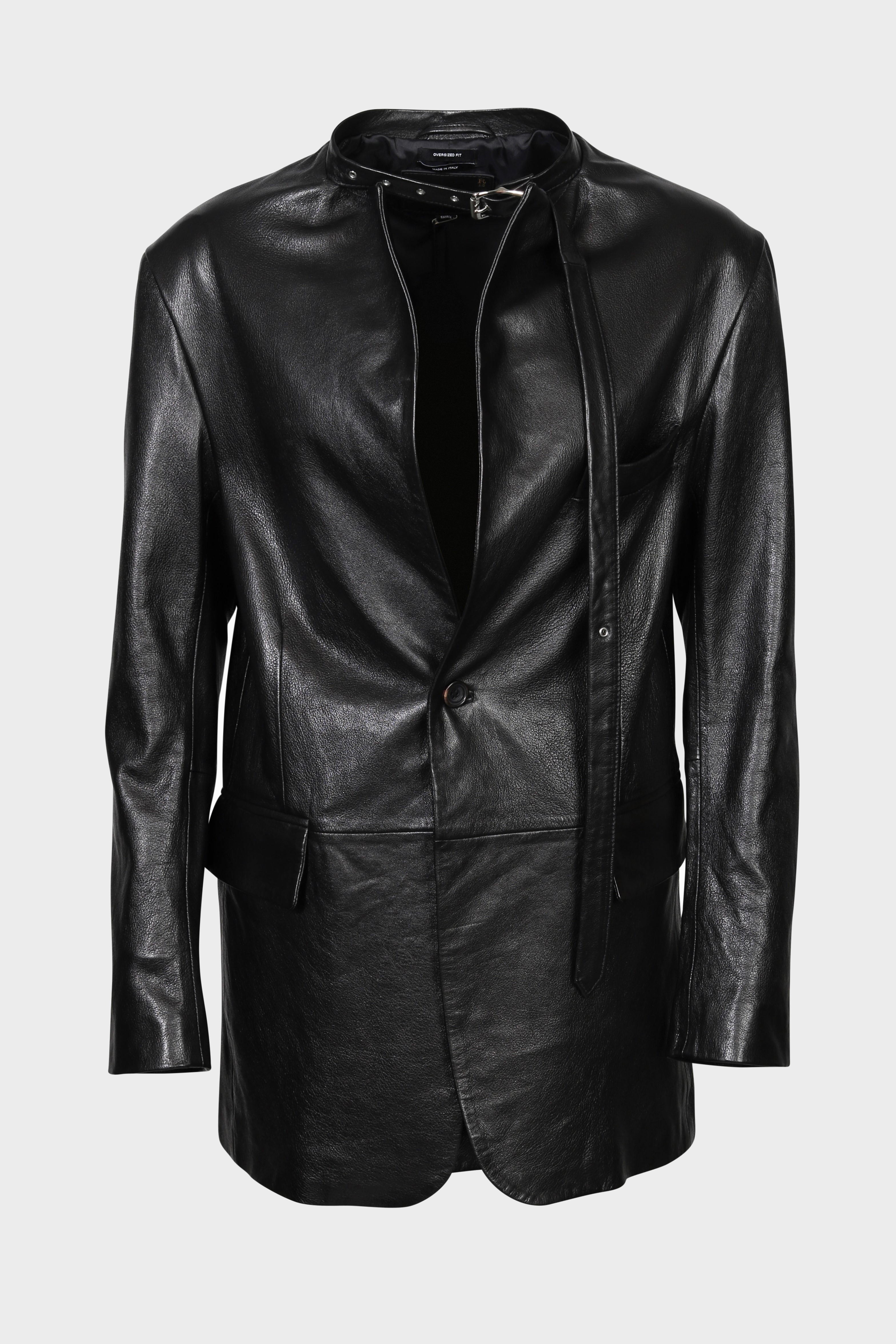 R13 Belt Collar Leather Jacket in Black