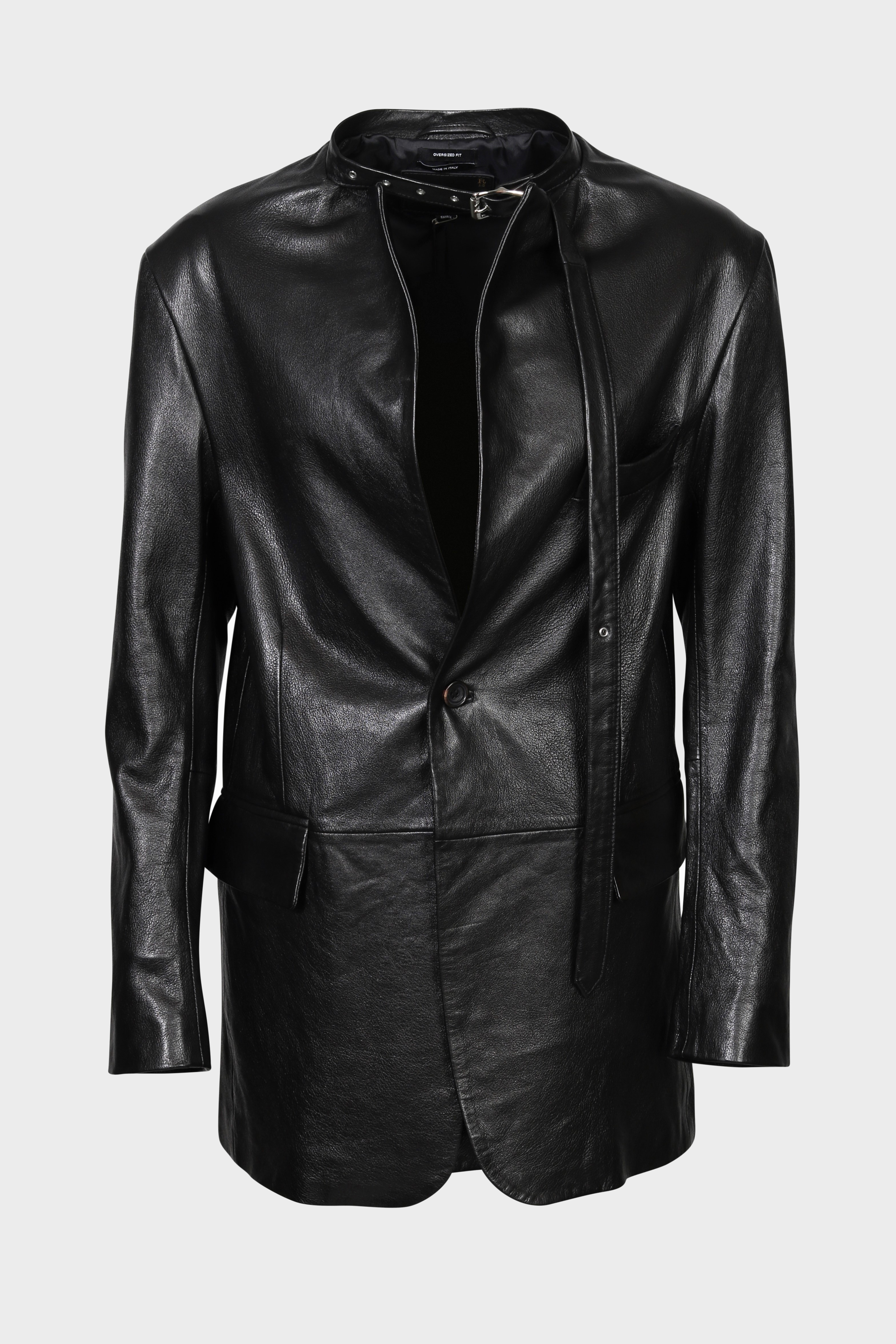 R13 Belt Collar Leather Jacket in Black XS