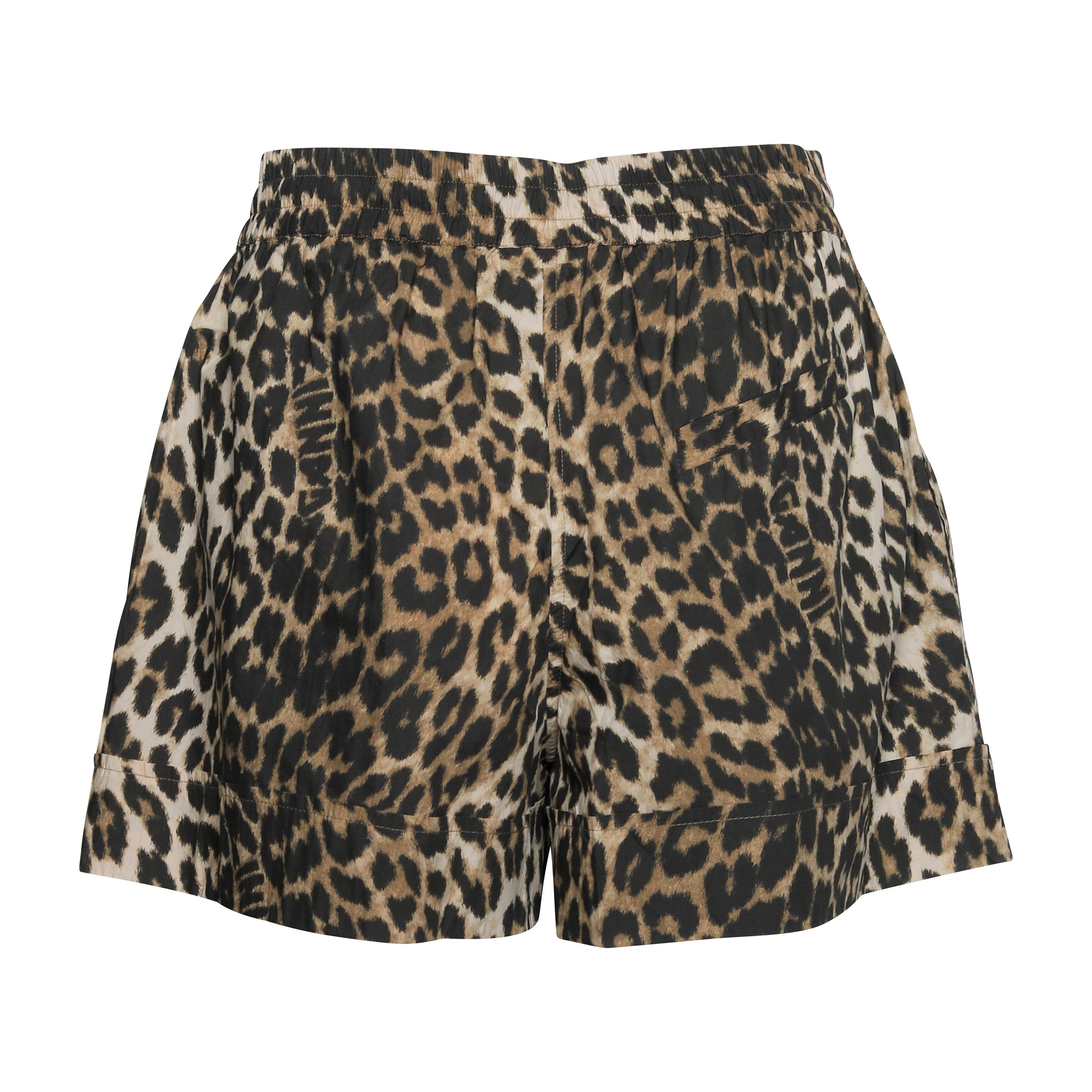 GANNI Printed Cotton Elasticated Shorts in Leopard 36