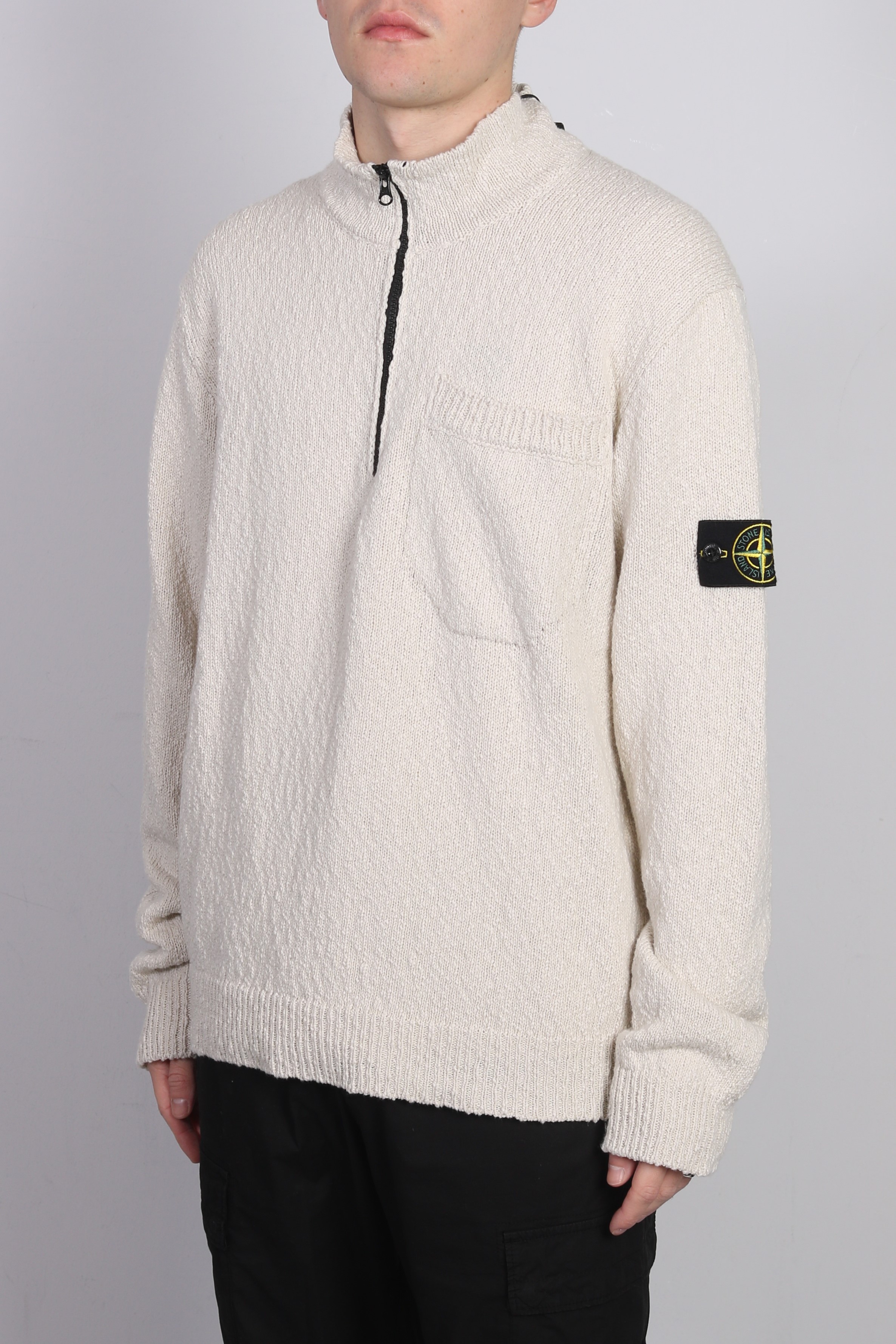 STONE ISLAND Summer Knit Half Zip Pullover in Light Beige XL