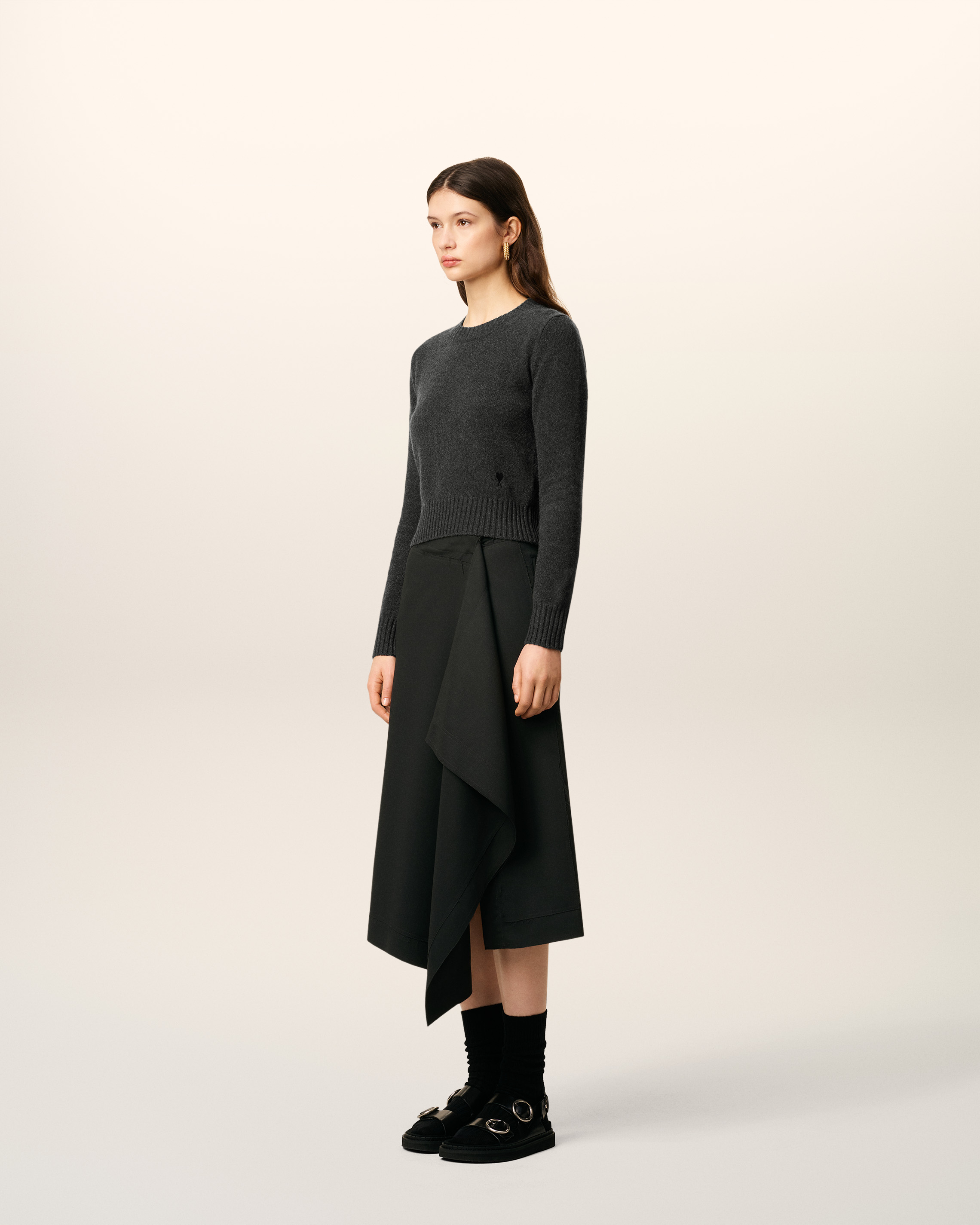 AMI PARIS de Coeur Cashmere Knit Pullover in Anthracite L