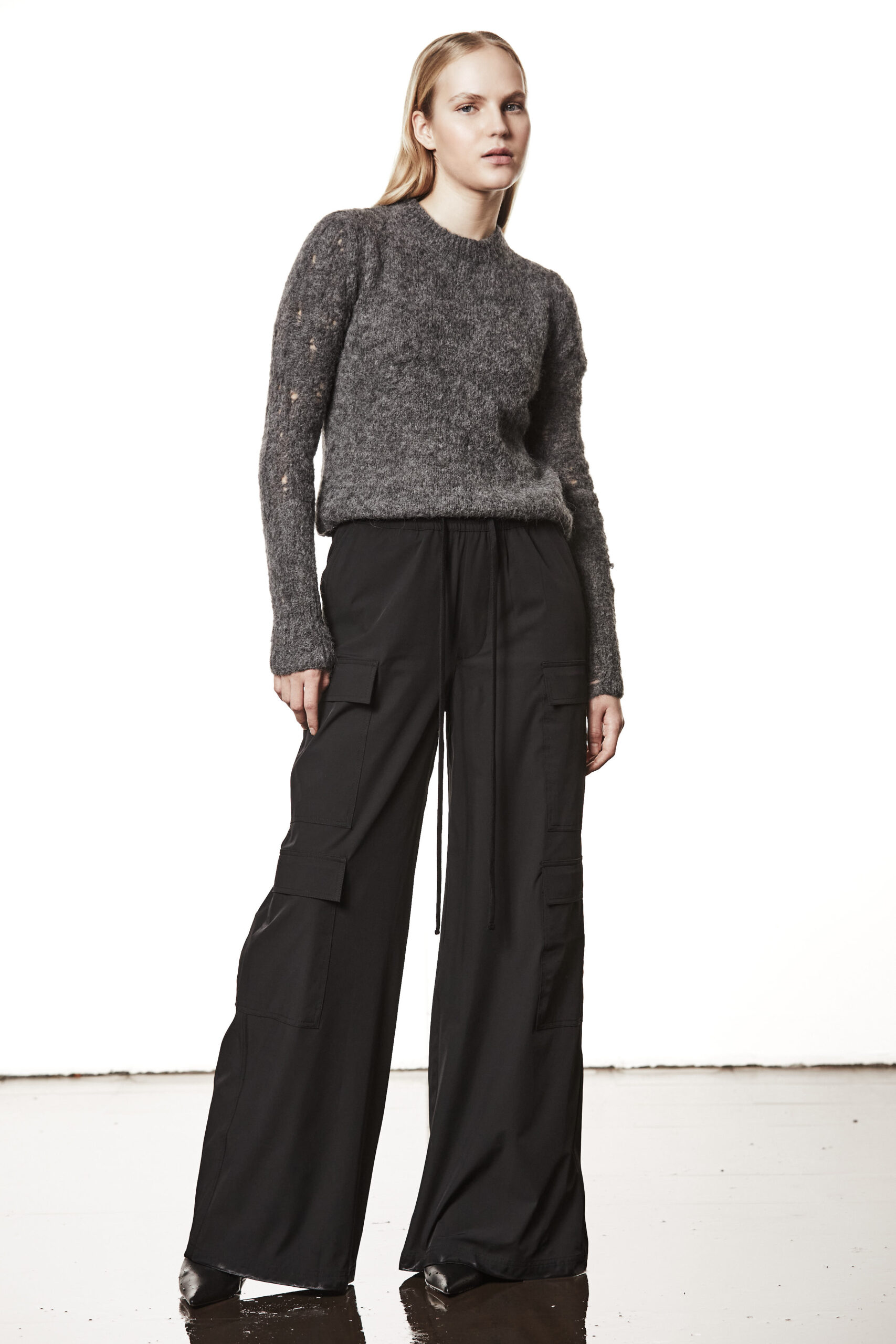 THOM KROM Distroyed Knit Pullover in Dark Grey Melange
