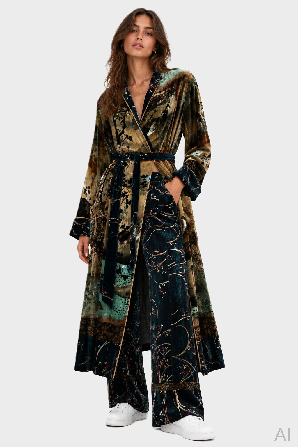 PIERRE-LOUIS MASCIA Velvet Coat in Blue/Brown