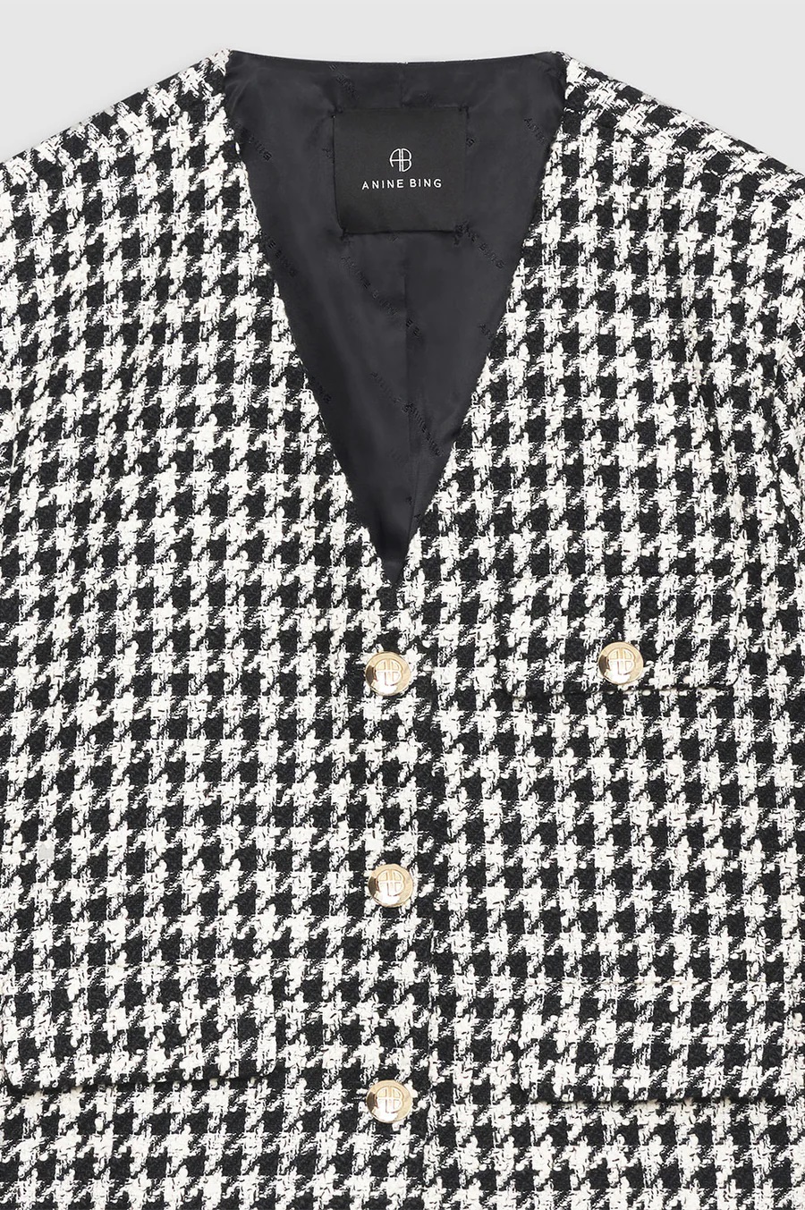 ANINE BING Cara Jacket in Cream/Black Houndstooth XS