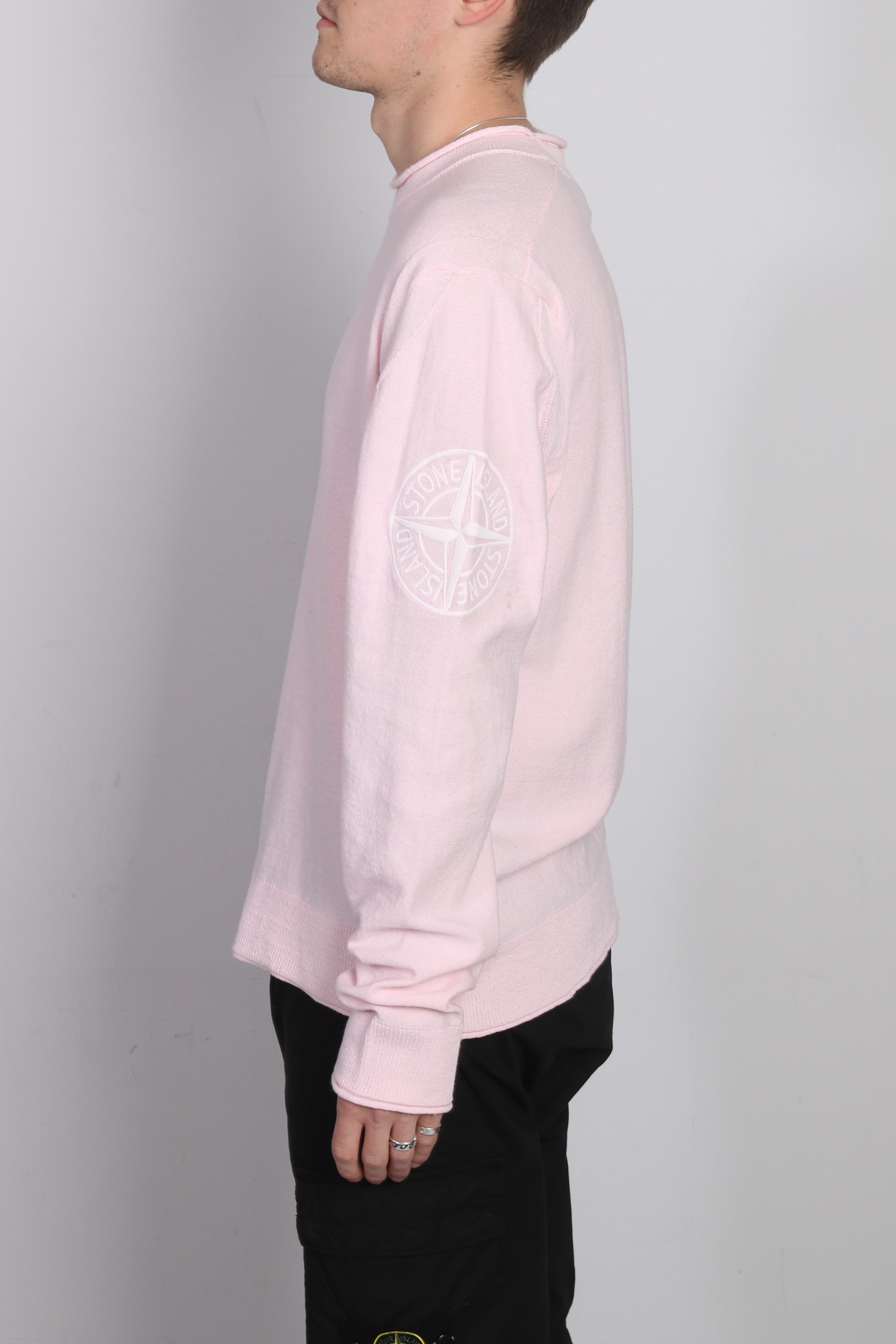 STONE ISLAND Cotton Knit Pullover in Light Pink 2XL