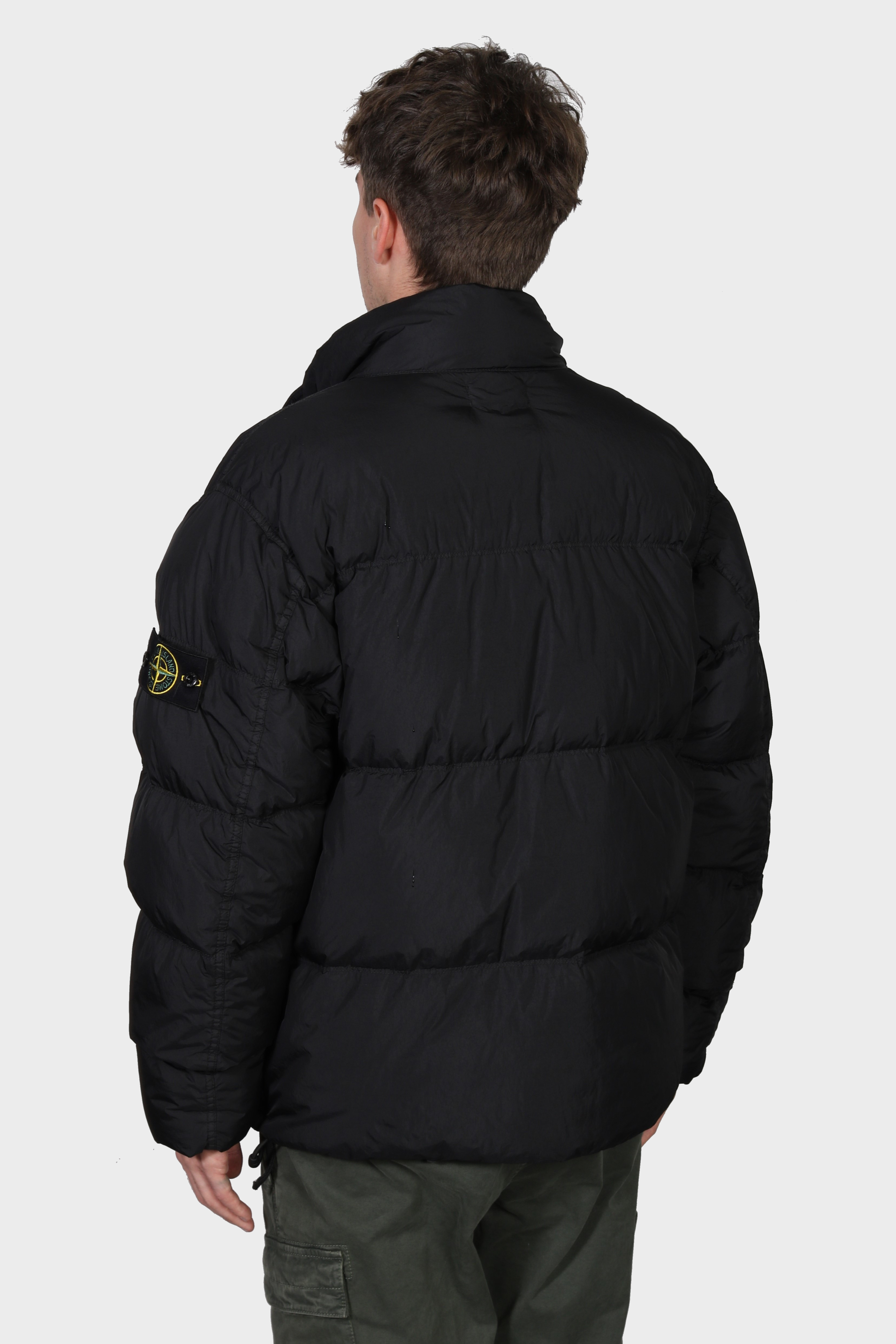 STONE ISLAND Garment Dyed Crinkle Reps Down Jacket in Black