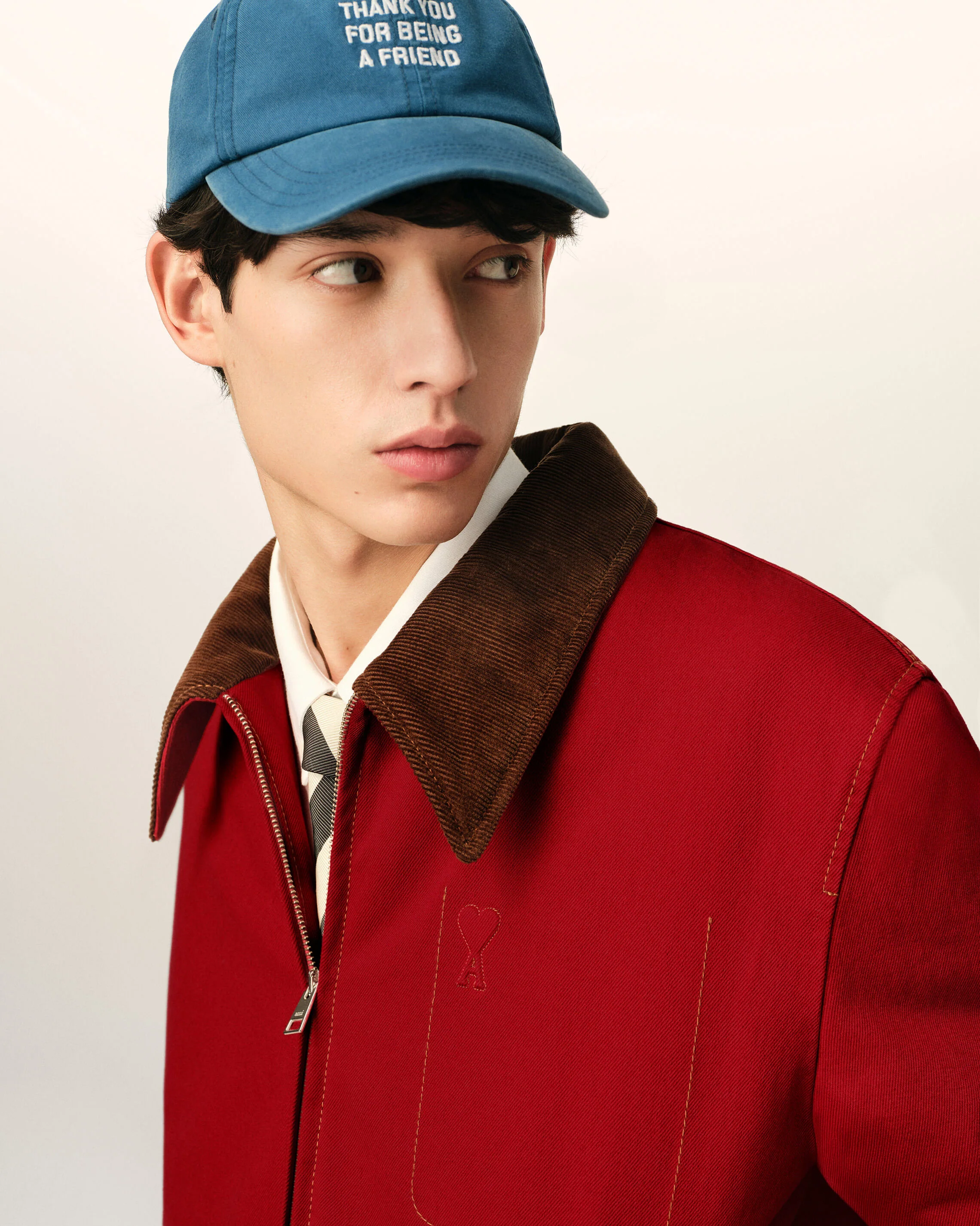AMI PARIS Cotton Twill Jacket with Corduroy Collar