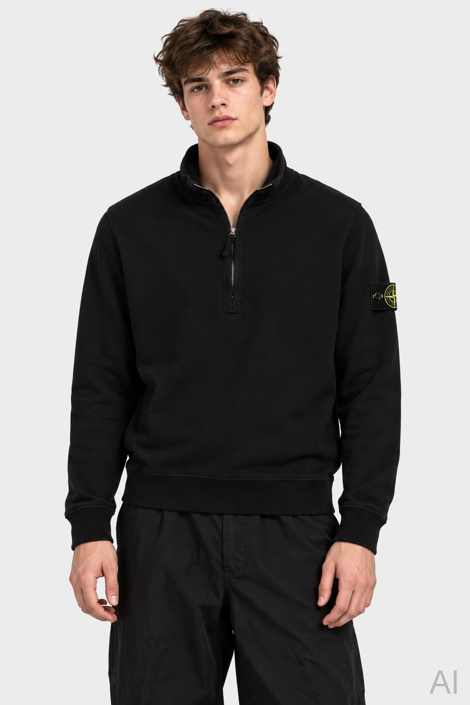 STONE ISLAND Half Zip Sweatshirt in Black XXL