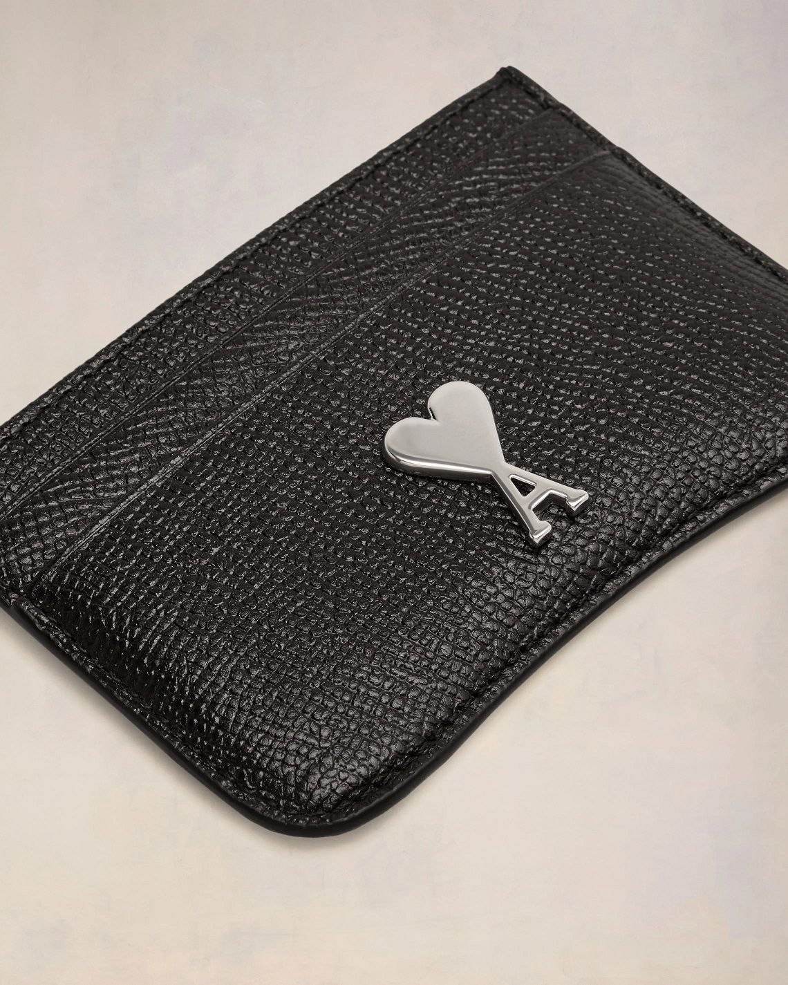 AMI PARIS Paris Card Holder in Black/Vibrated Silver