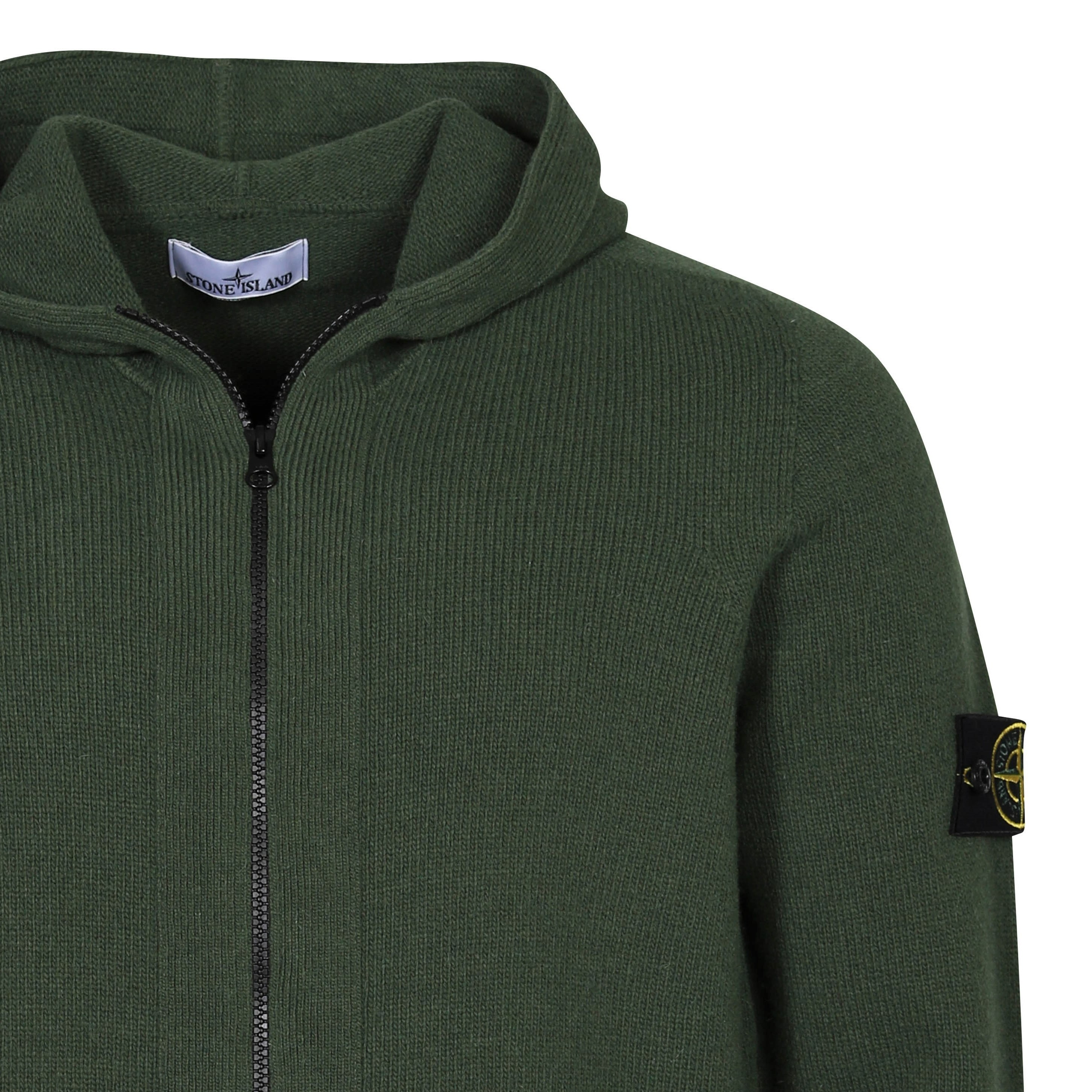 Stone Island Hooded Wool Zip Jacket in Olive