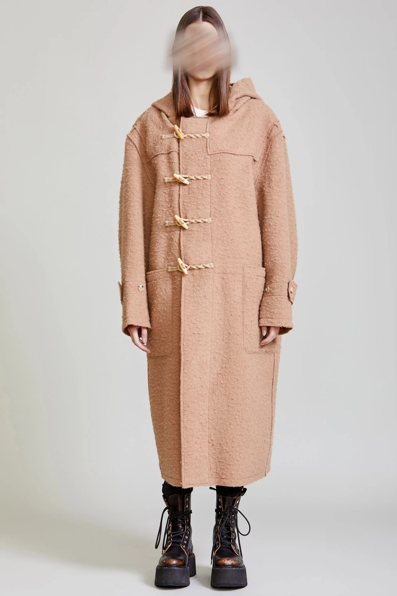 R13 Raw Edge Toggle Coat in Camel