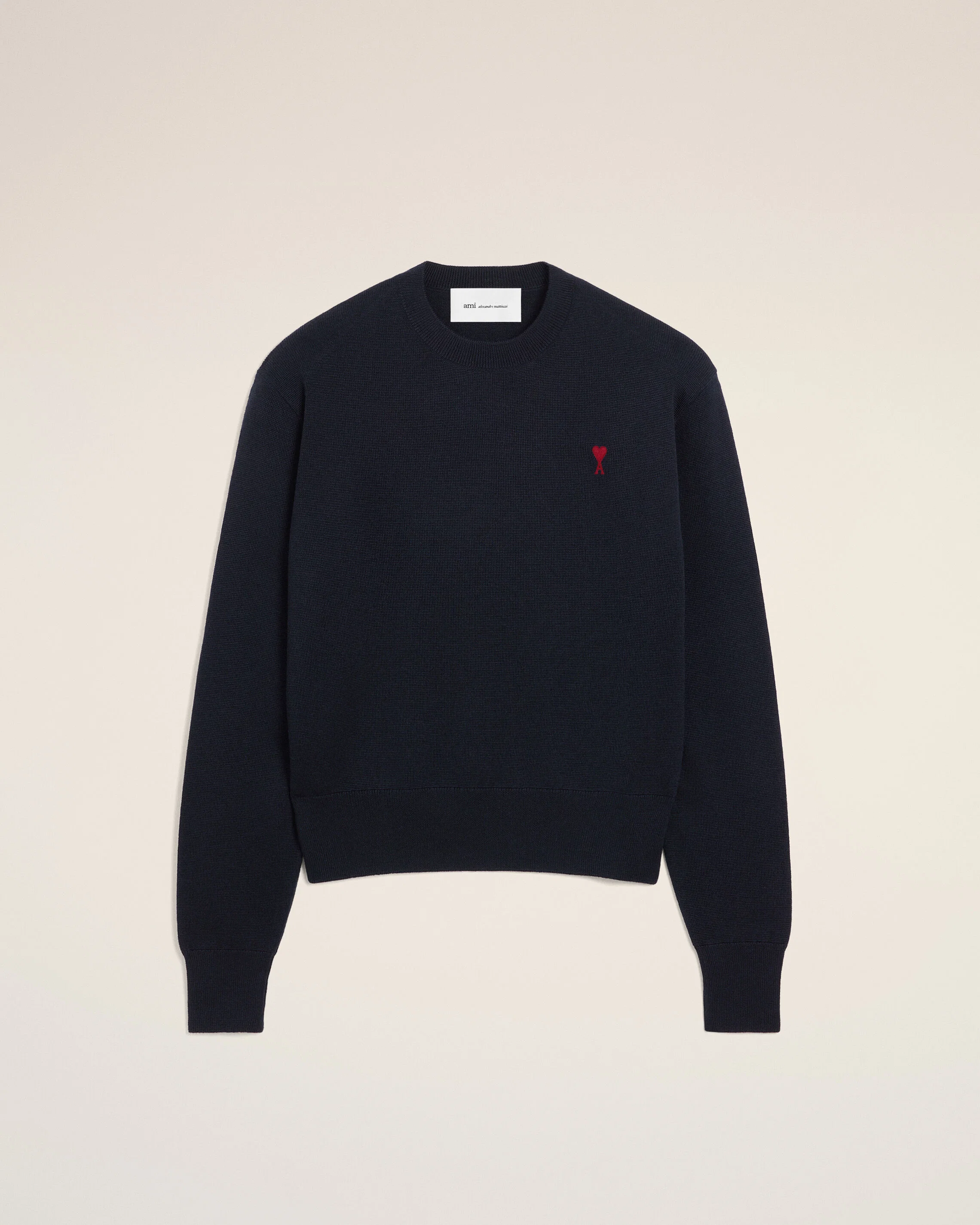 AMI PARIS de Coeur Merino Knit Pullover in Navy / Red Logo