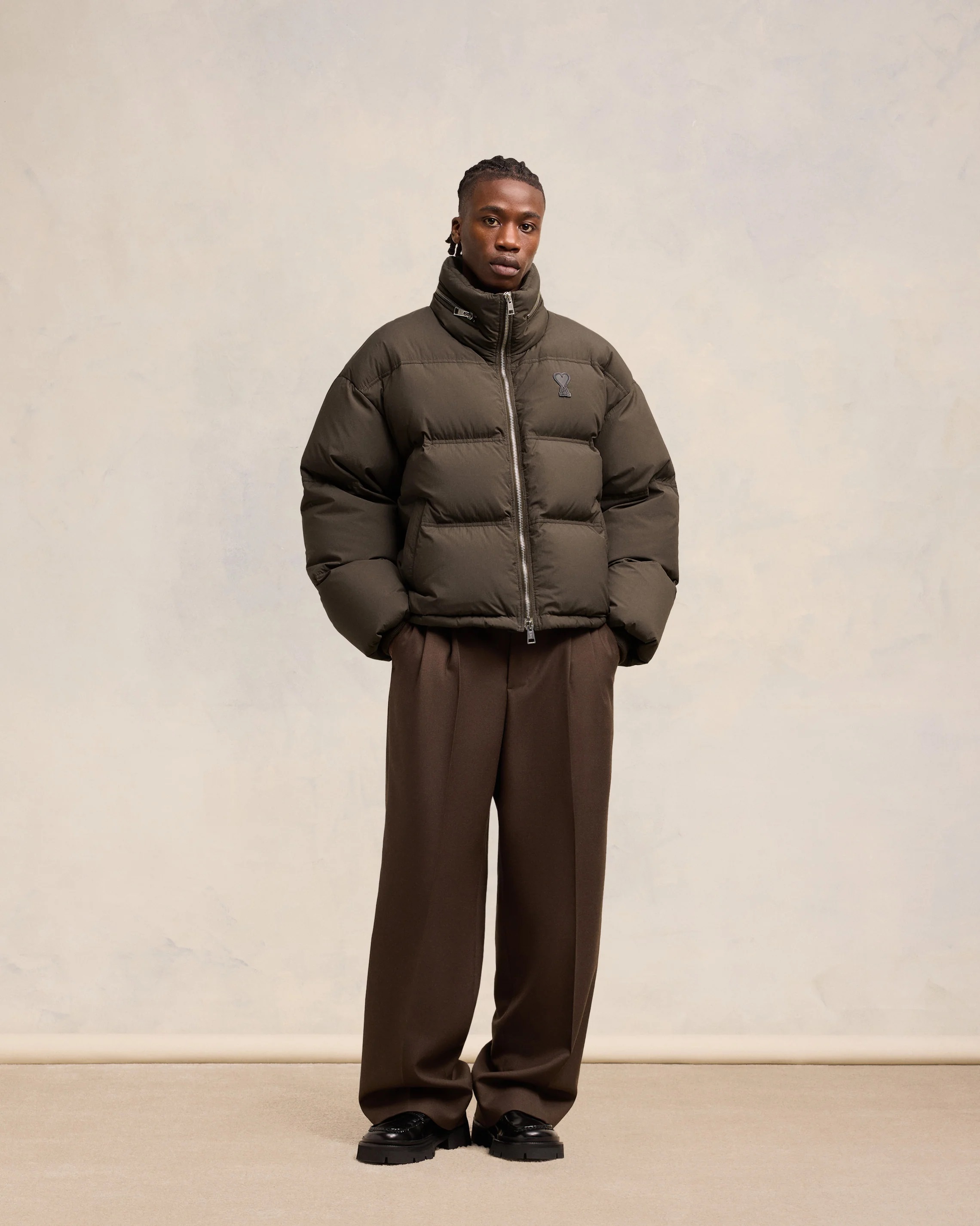 AMI PARIS de Coeur Oversize Puffer Jacket in Dark Coffee XL