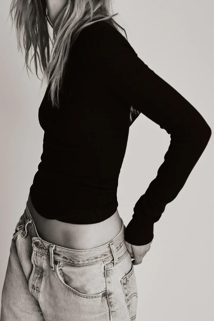 ÉTERNE Long Sleeve Fitted Top in Black XL