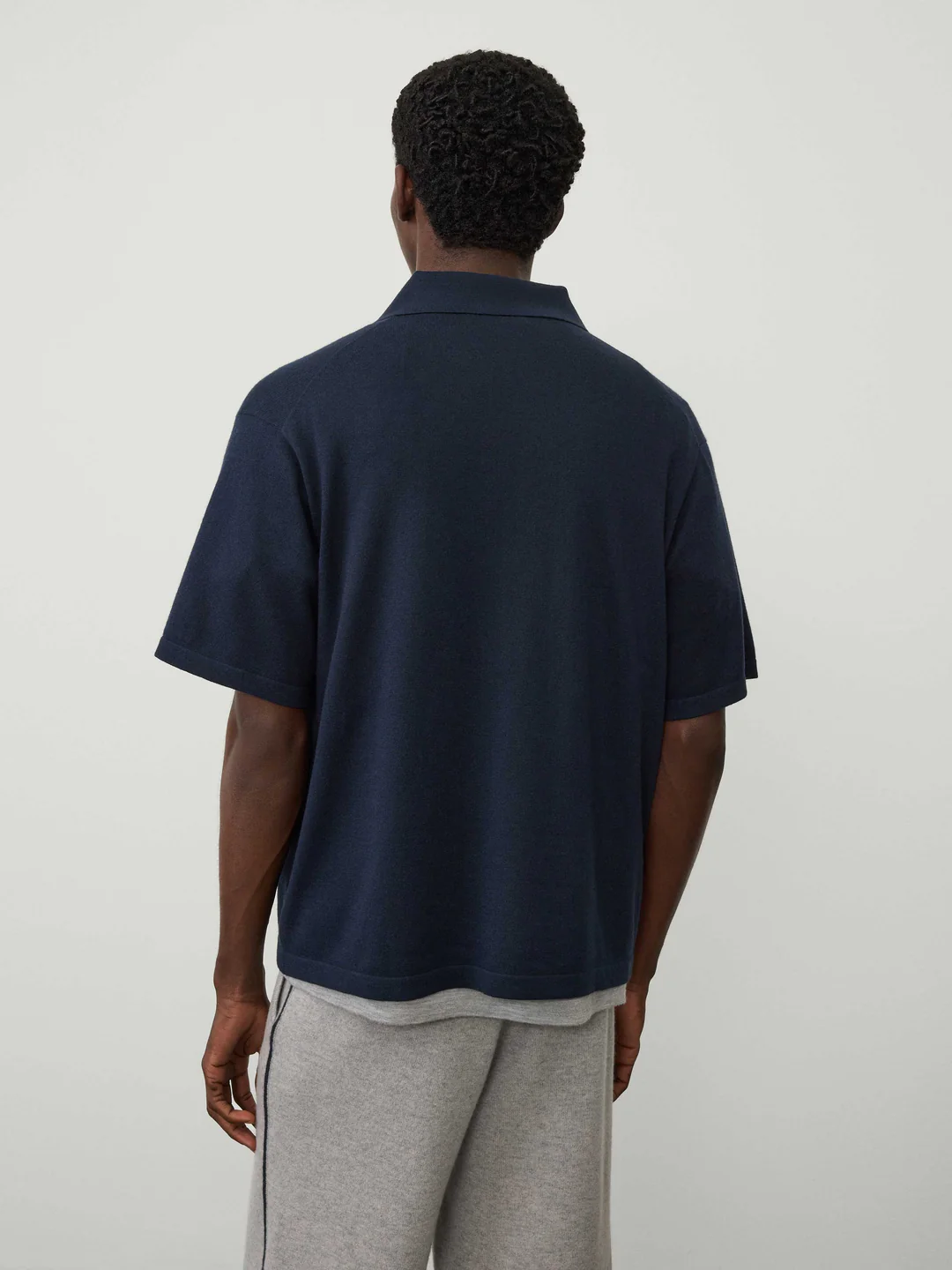 LISA YANG Carl Cotton Cashmere Polo Shirt in Ink Blue