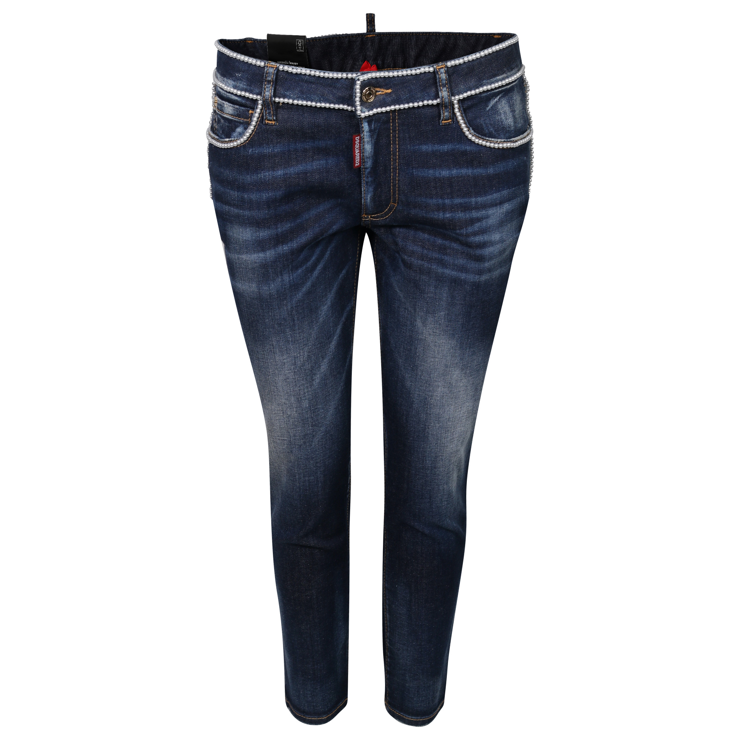 Dsquared Pearl Jeans Medium Waist Cropped Twiggy Blue Washed