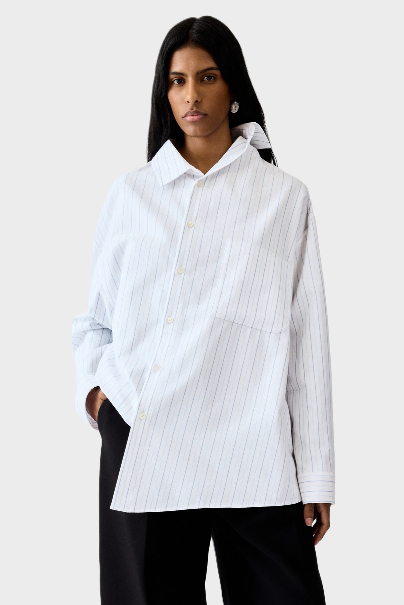JACQUEMUS Cuadro Stripe Shirt in White/Blue