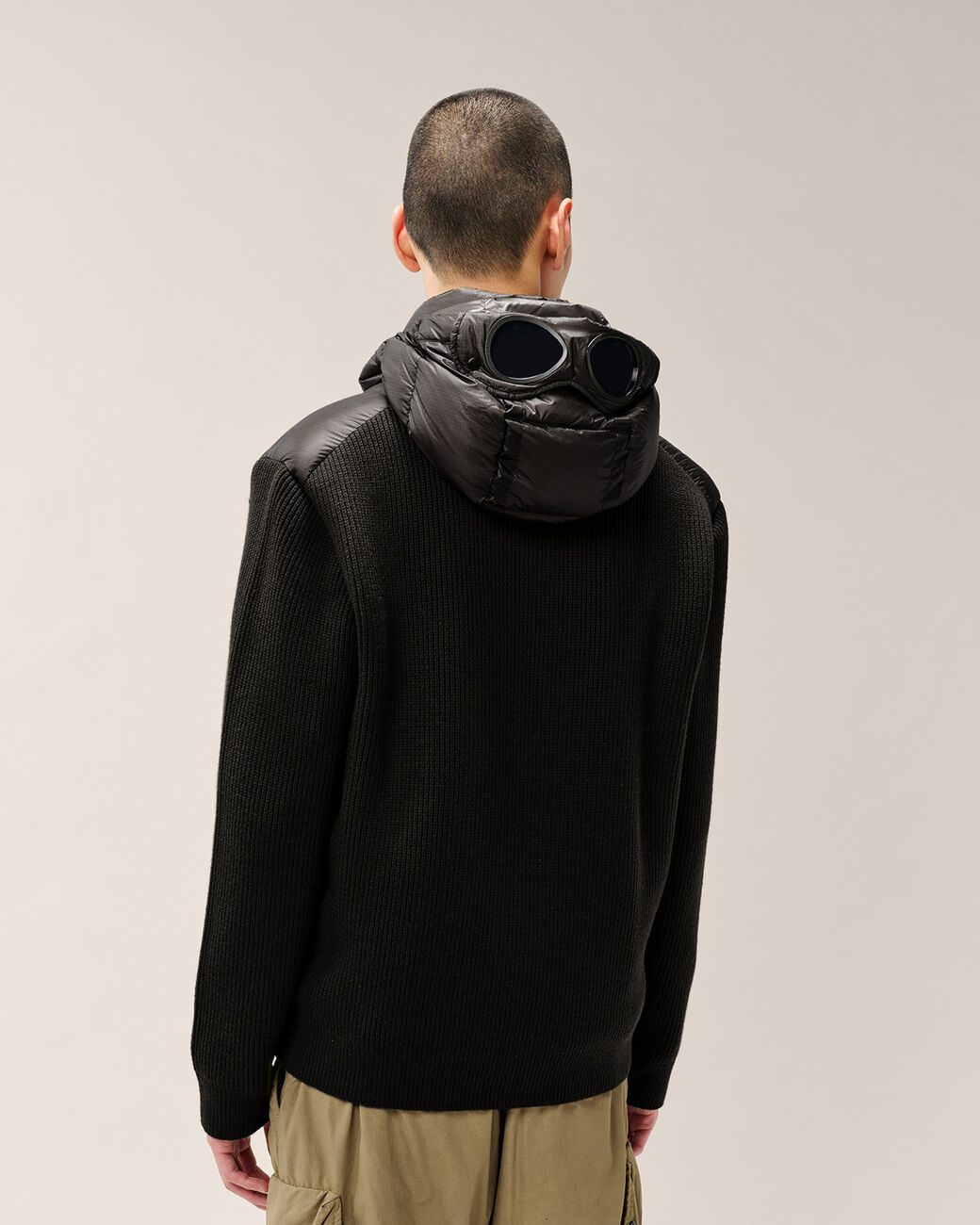 C.P. COMPANY Merino Wool Mixed D.D. Shell Down Jacket in Black