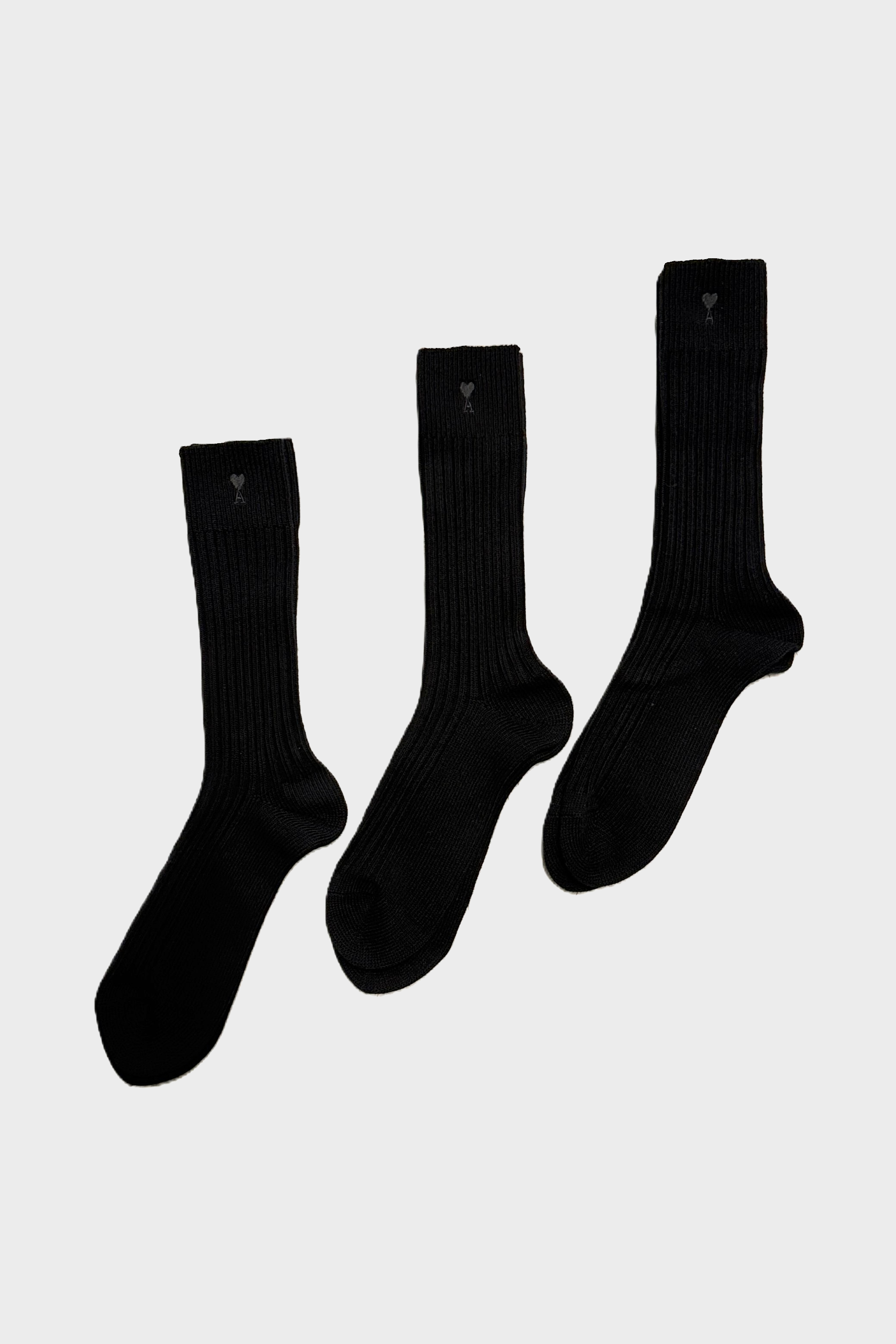AMI PARIS de Coeur 3 Pack Socks in Black/Black