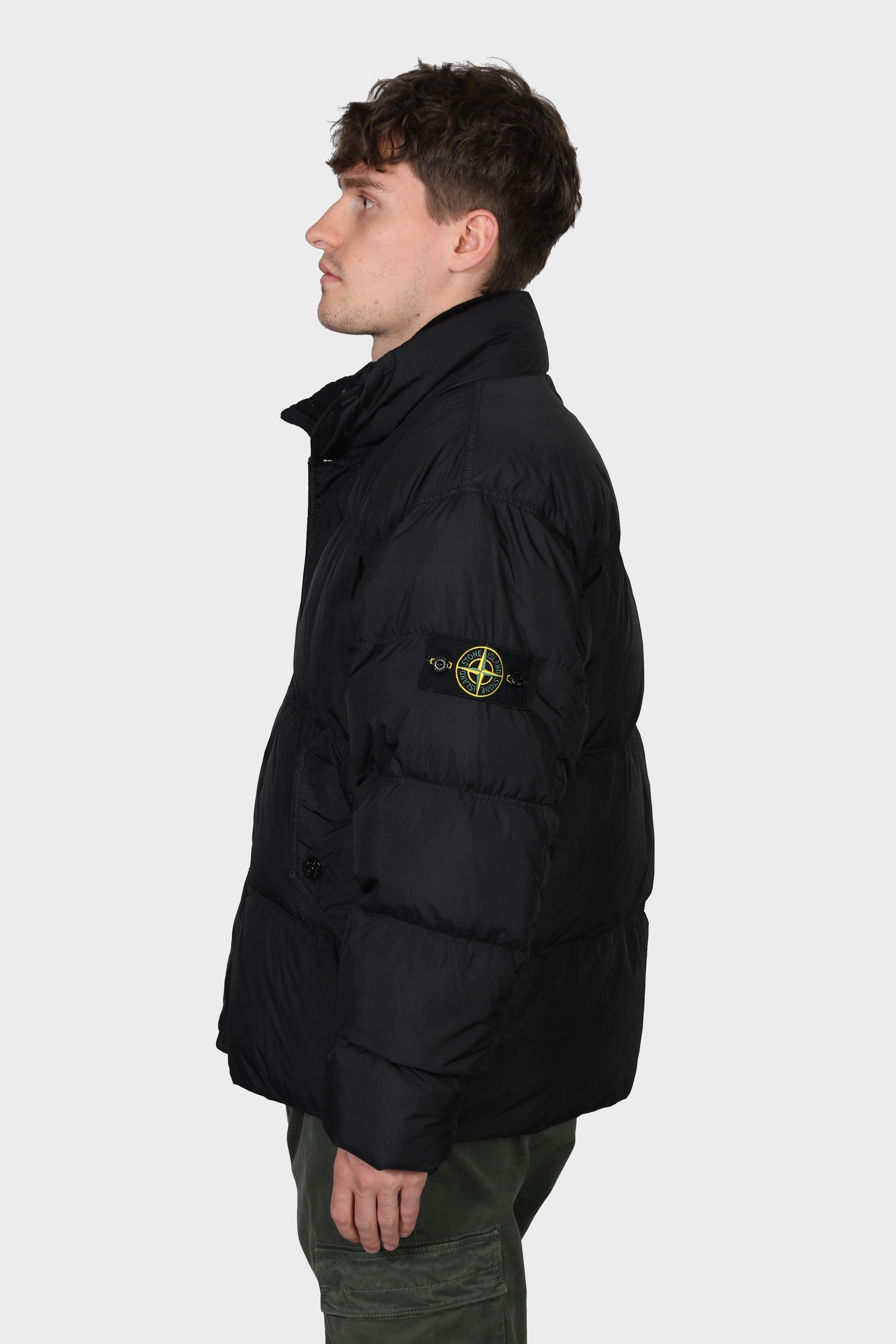 STONE ISLAND Garment Dyed Crinkle Reps Down Jacket in Black