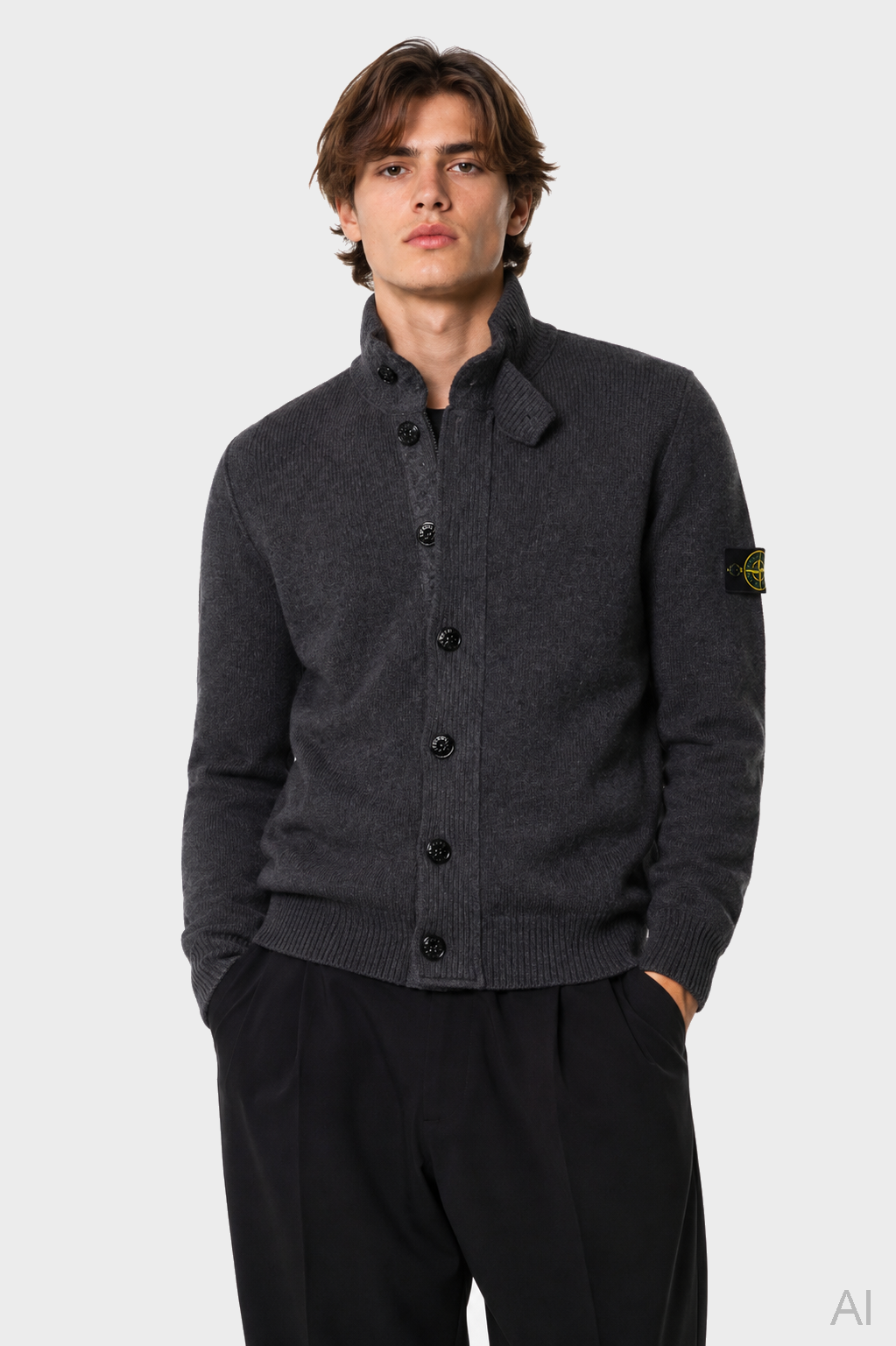 STONE ISLAND Heavy Knit Jacket in Dark Grey Melange XXL