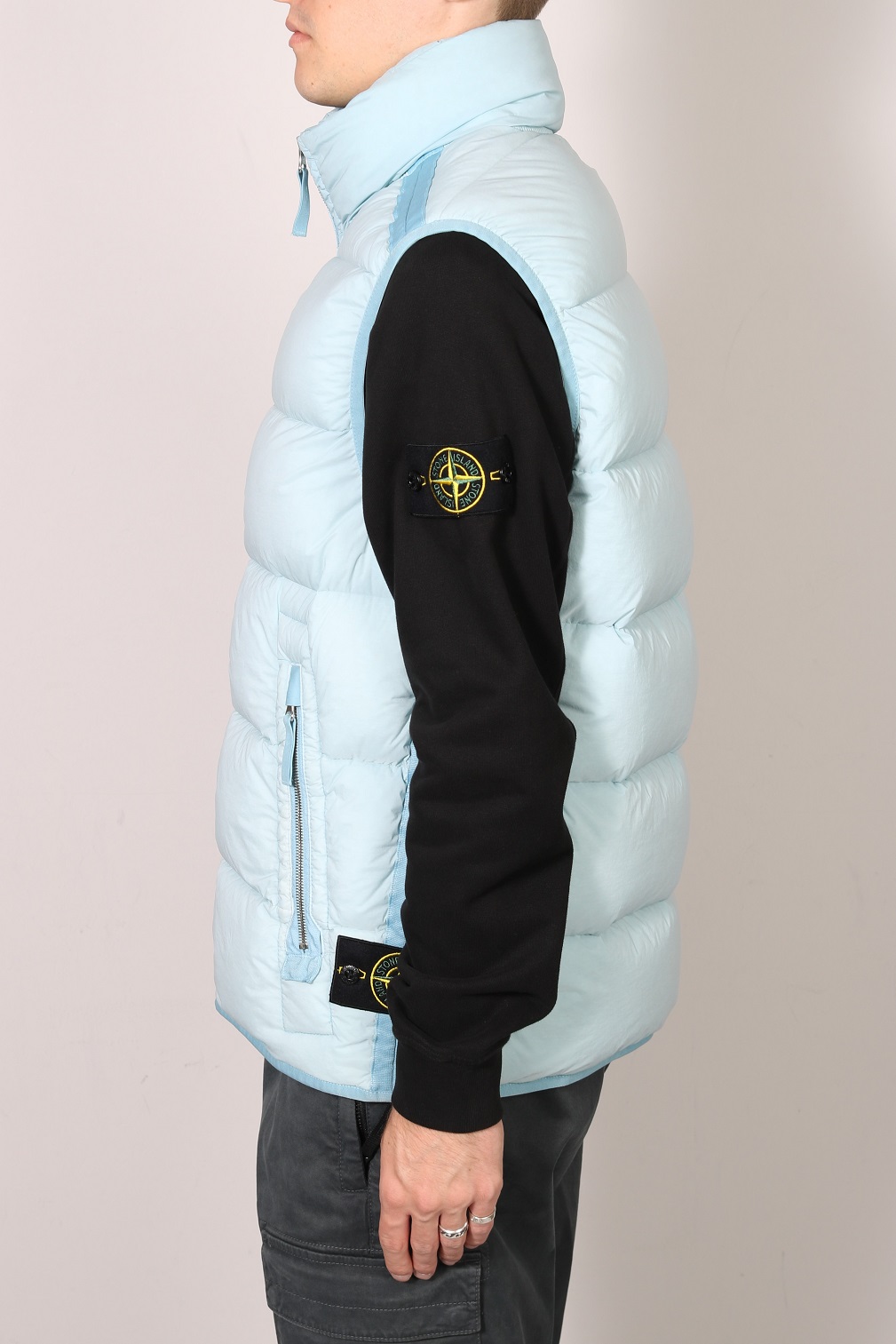 STONE ISLAND Down Vest in Sky Blue