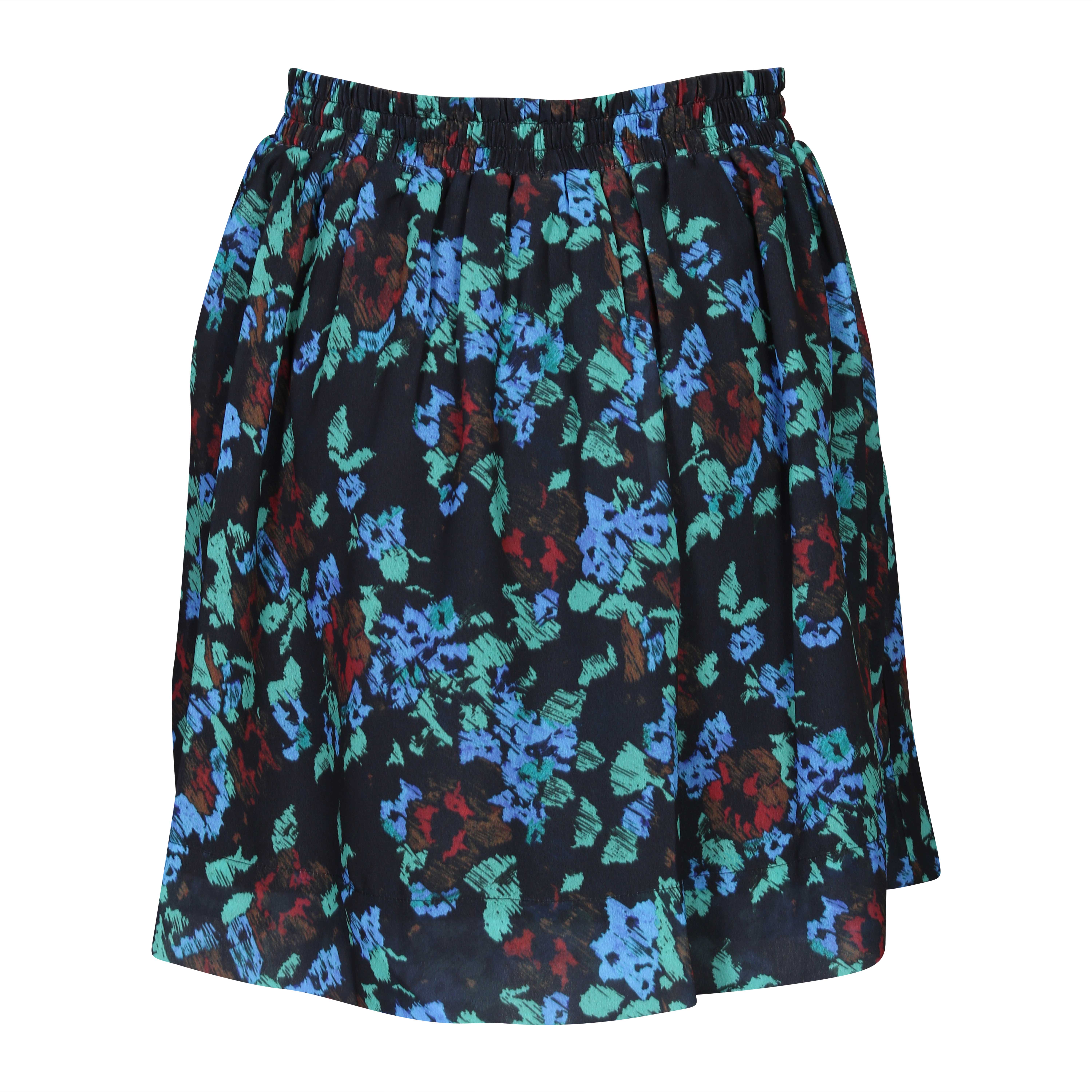 Ganni Printed Light Crepe Smock Mini Skirt in Meadow Azur Blue 34