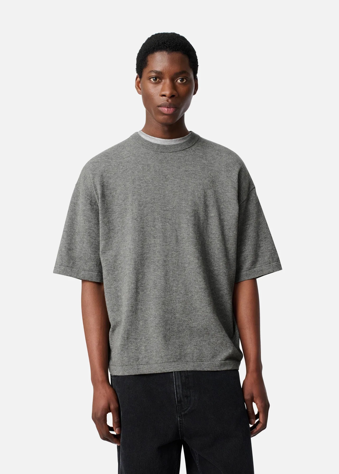 AXEL ARIGATO Knit T-Shirt in Grey Melange