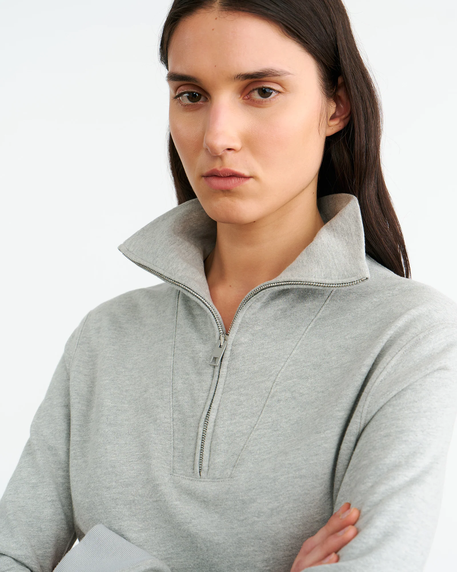 NILI LOTAN Quarter Zip Sweatshirt in Heather Grey