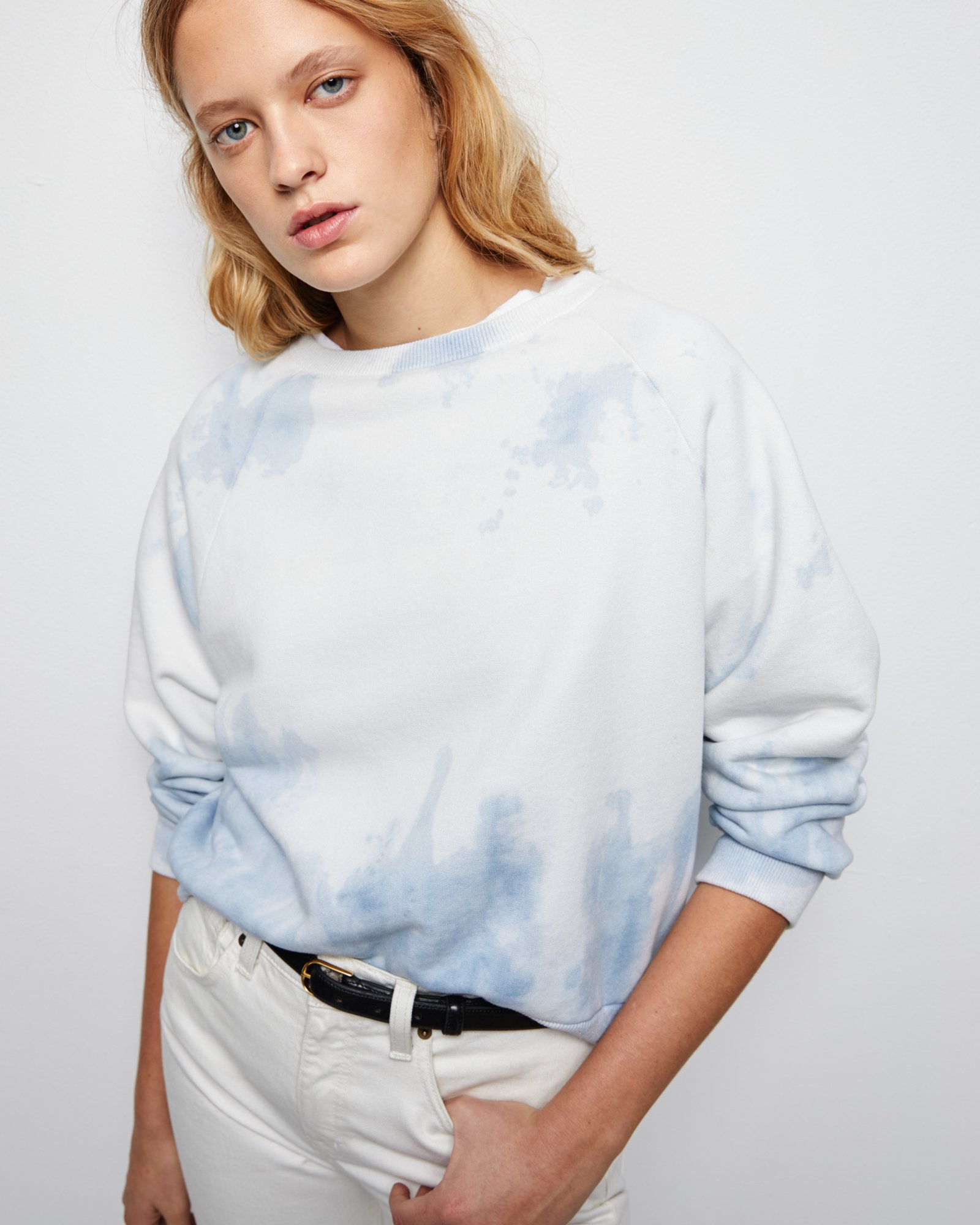 Nili Lotan Crewneck Sweater Sky Blue Tie Dye