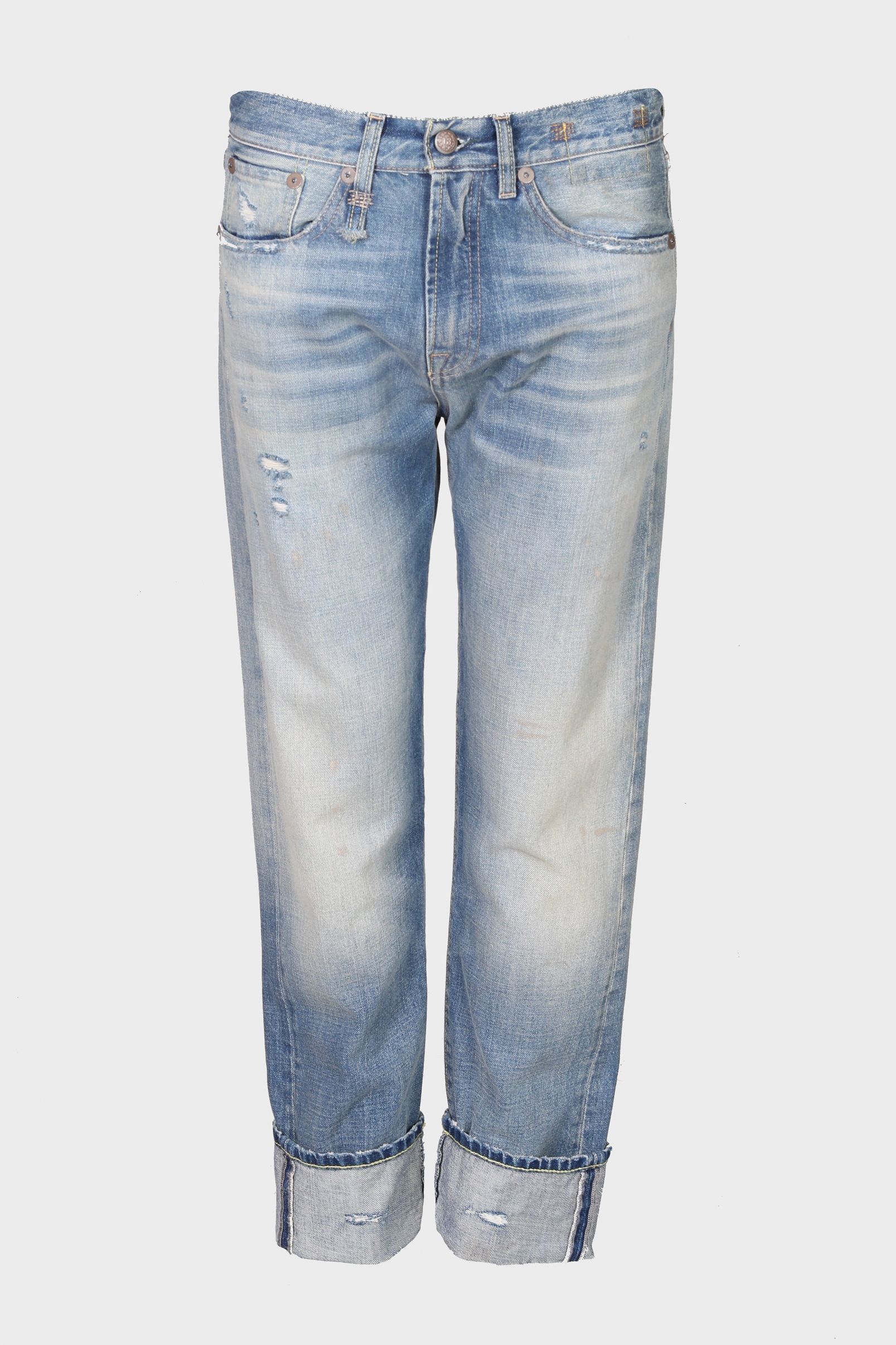 R13 Cuffed Boyfriend Jeans in Hackney Blue