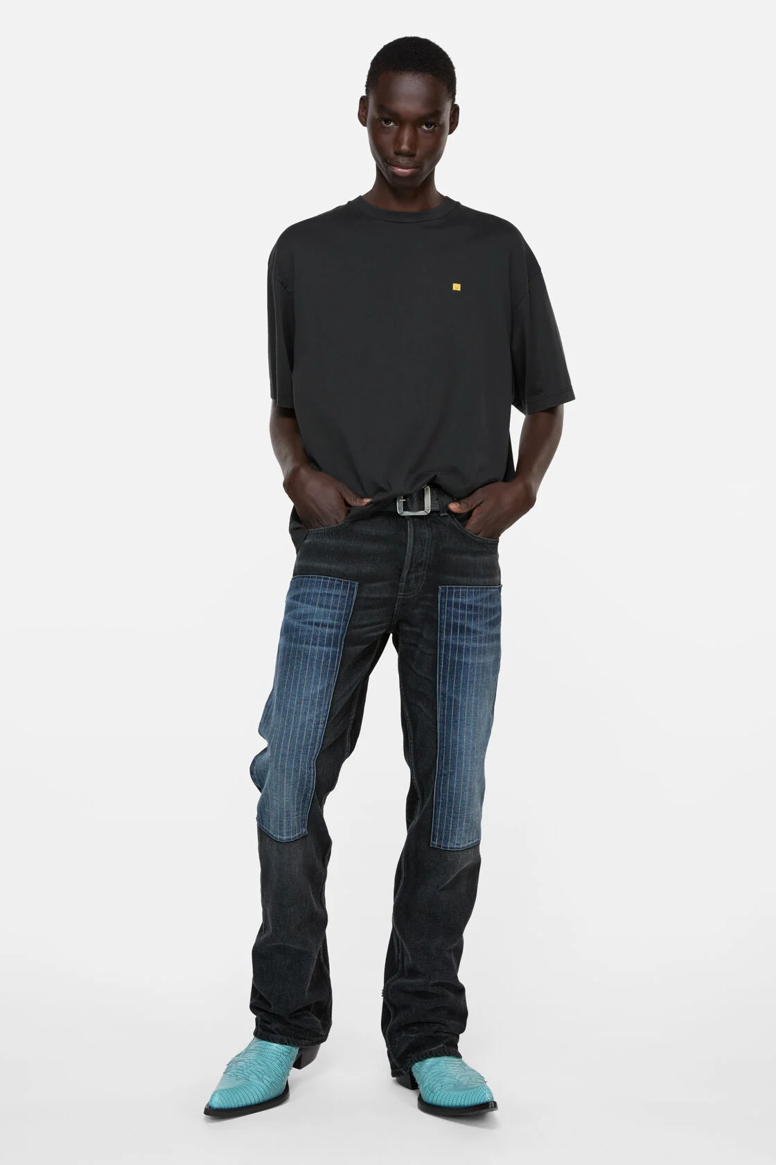 ACNE STUDIOS Face T-Shirt in Black/Yellow Logo