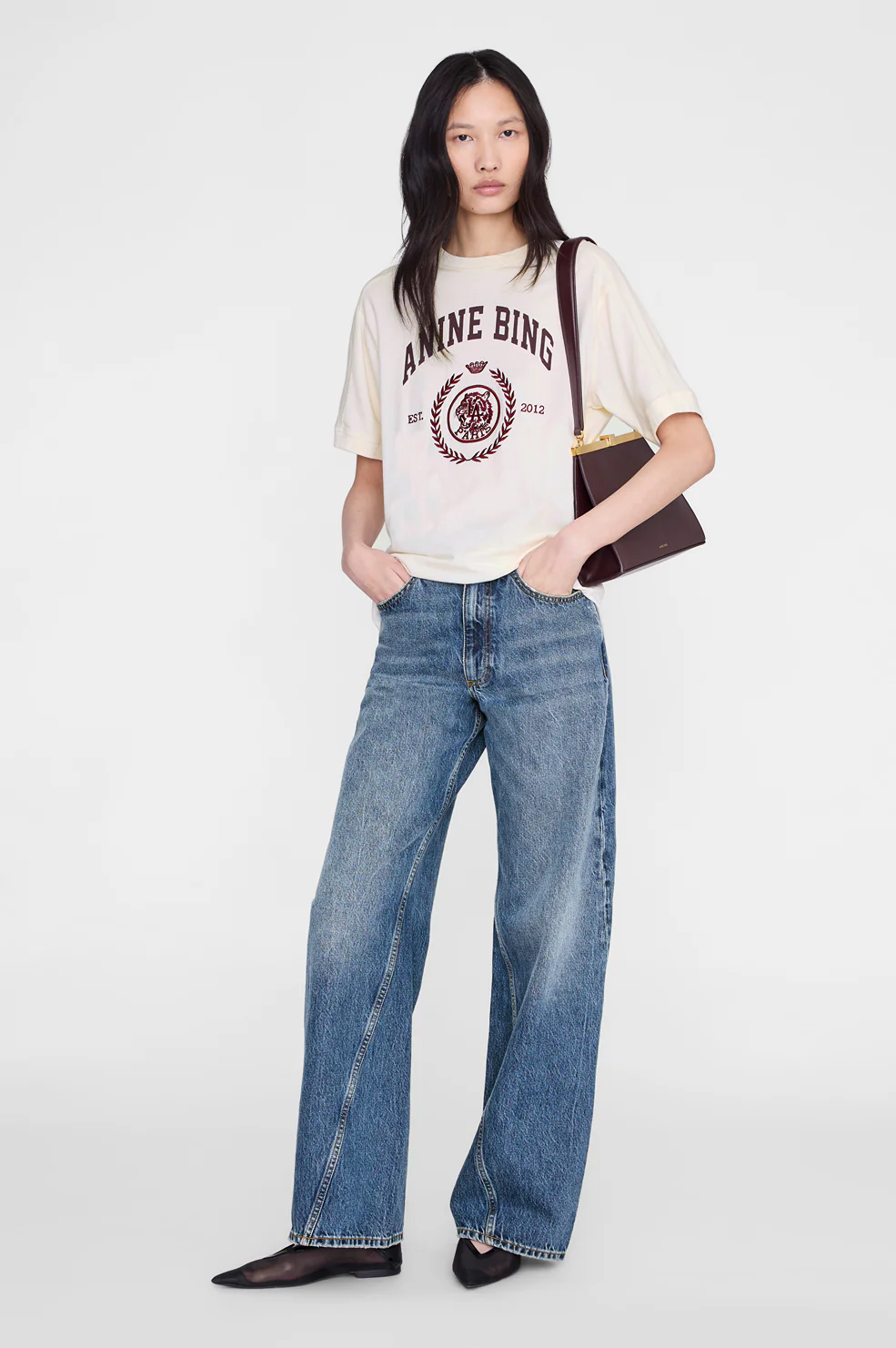 ANINE BING Jaylin Tee Collegiate in Cream