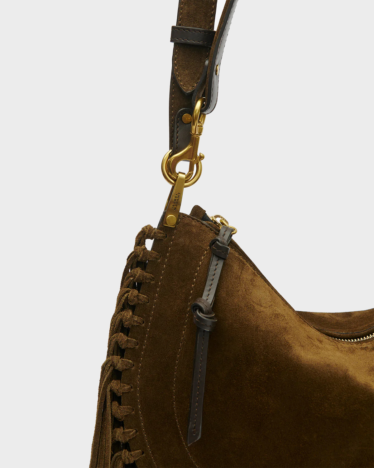 ISABEL MARANT Oskan Soft Bag in Bronze with Fringes