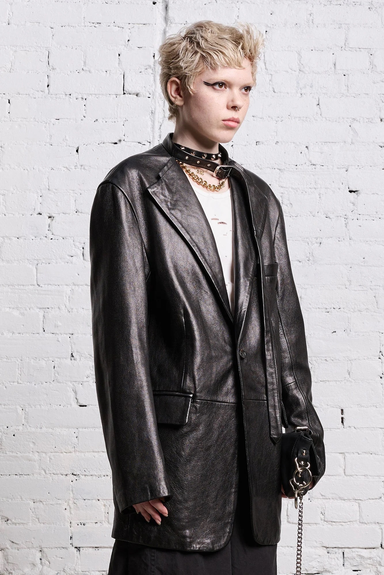 R13 Belt Collar Leather Jacket in Black XS