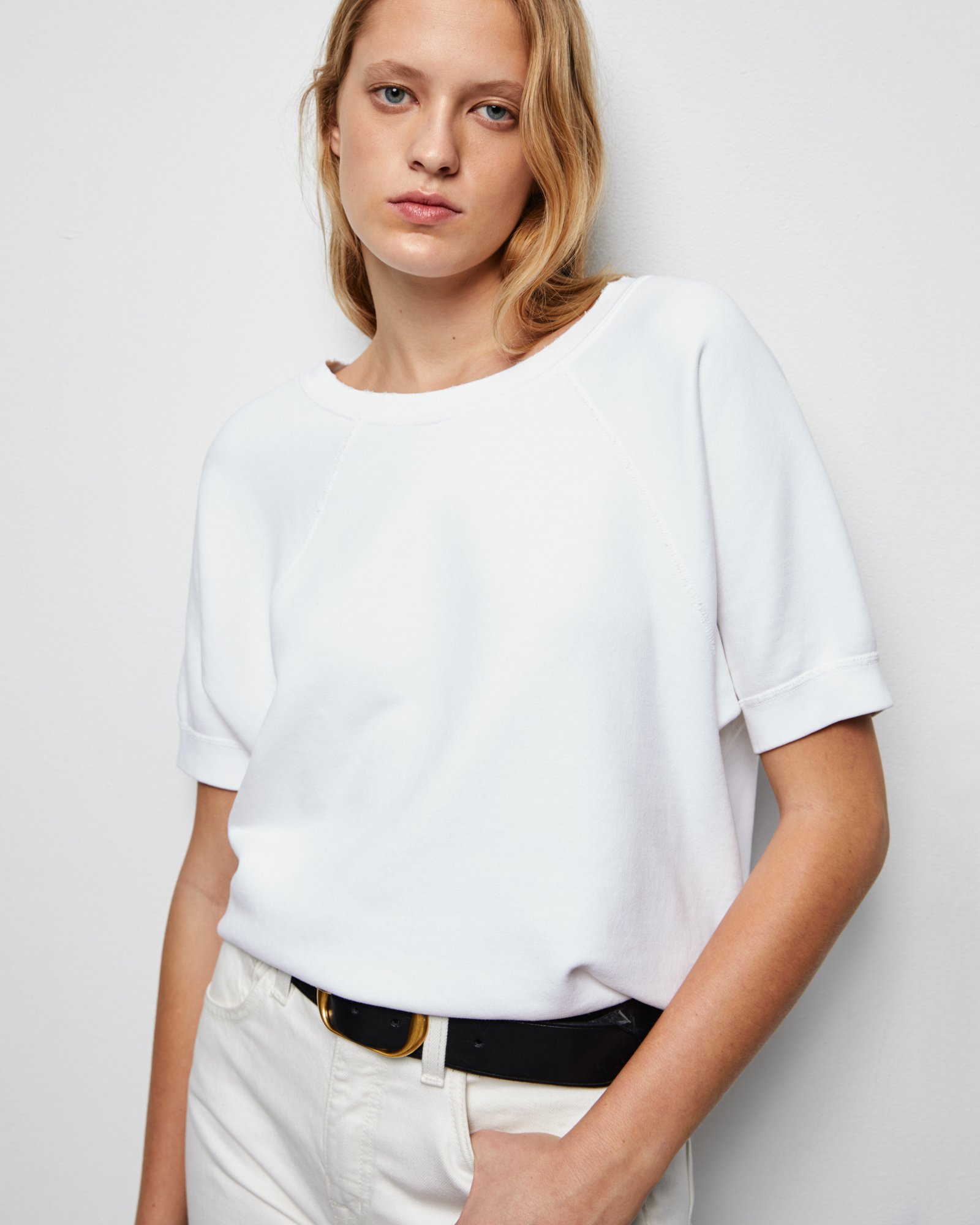 Nili Lotan Short Sleeve Sweatshirt Ciara Vintage White XL