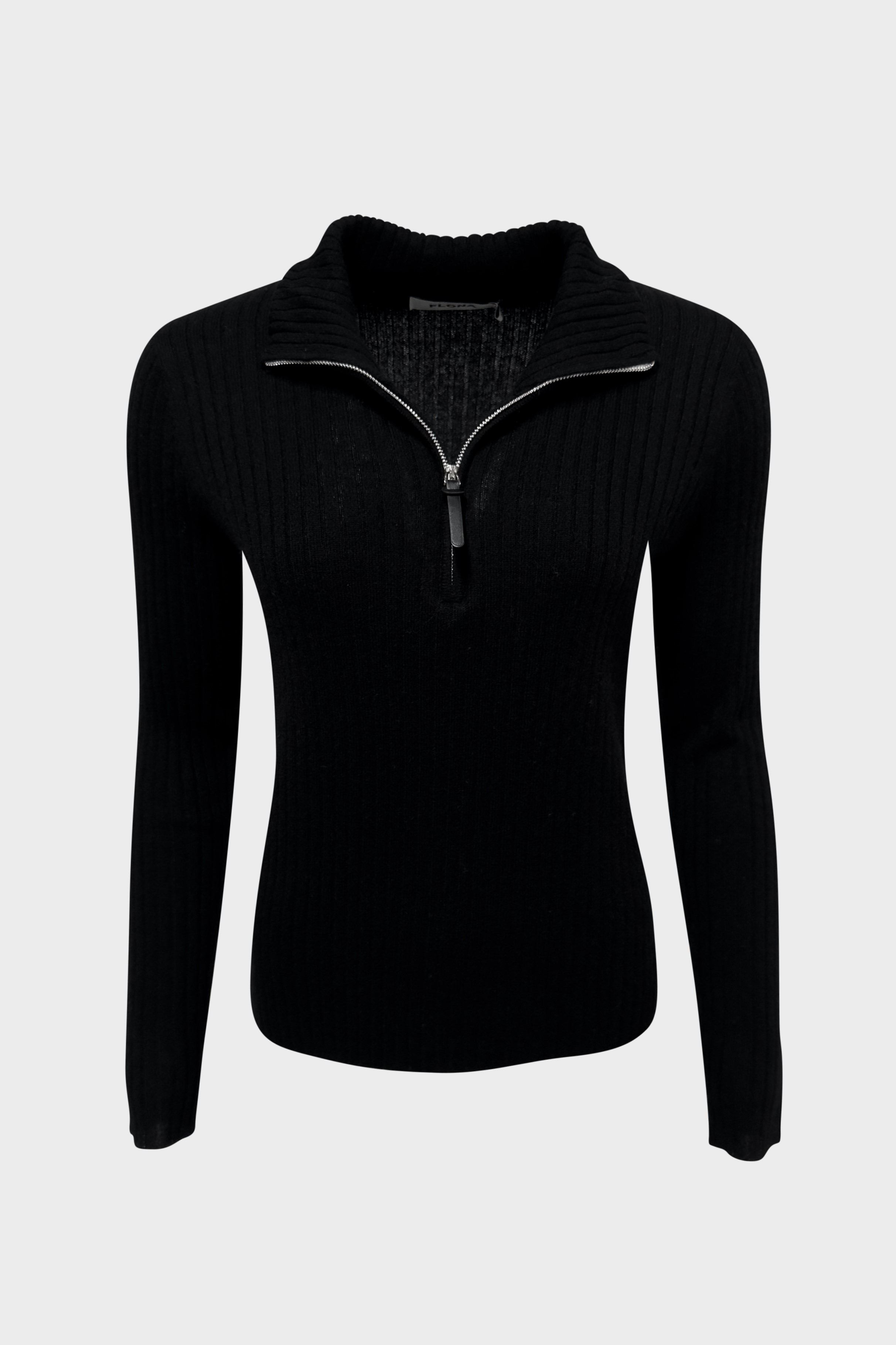 FLONA Cashmere Half Zip Rip Sweater Black