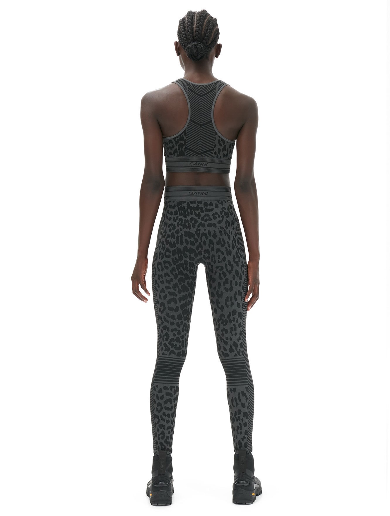 GANNI Seamless Jacquard Leggings in Black Leo