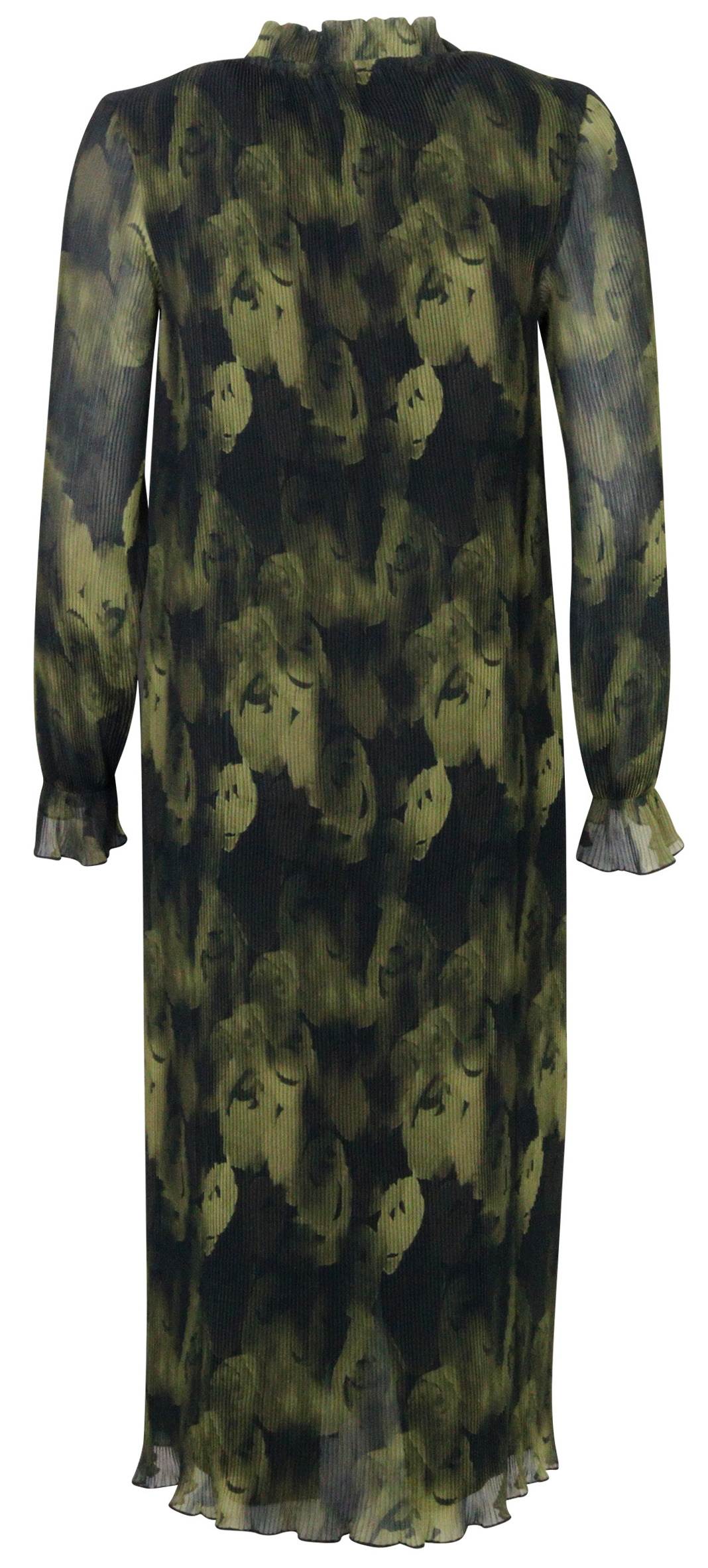 Ganni Pleated Georgette Maxi Dress Olive Print 40