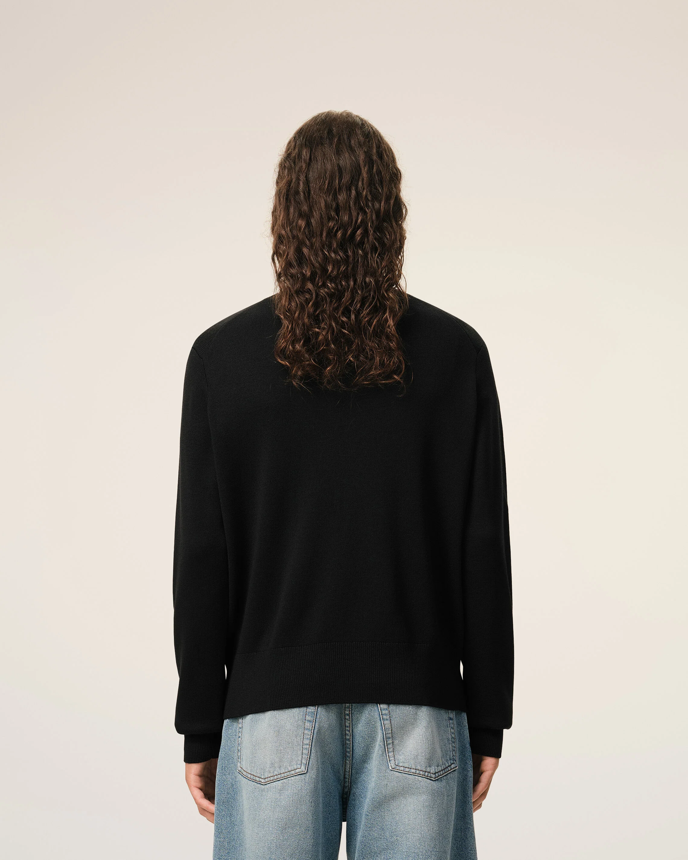 AMI PARIS de Coeur Merino Knit Pullover in Black / Red Logo