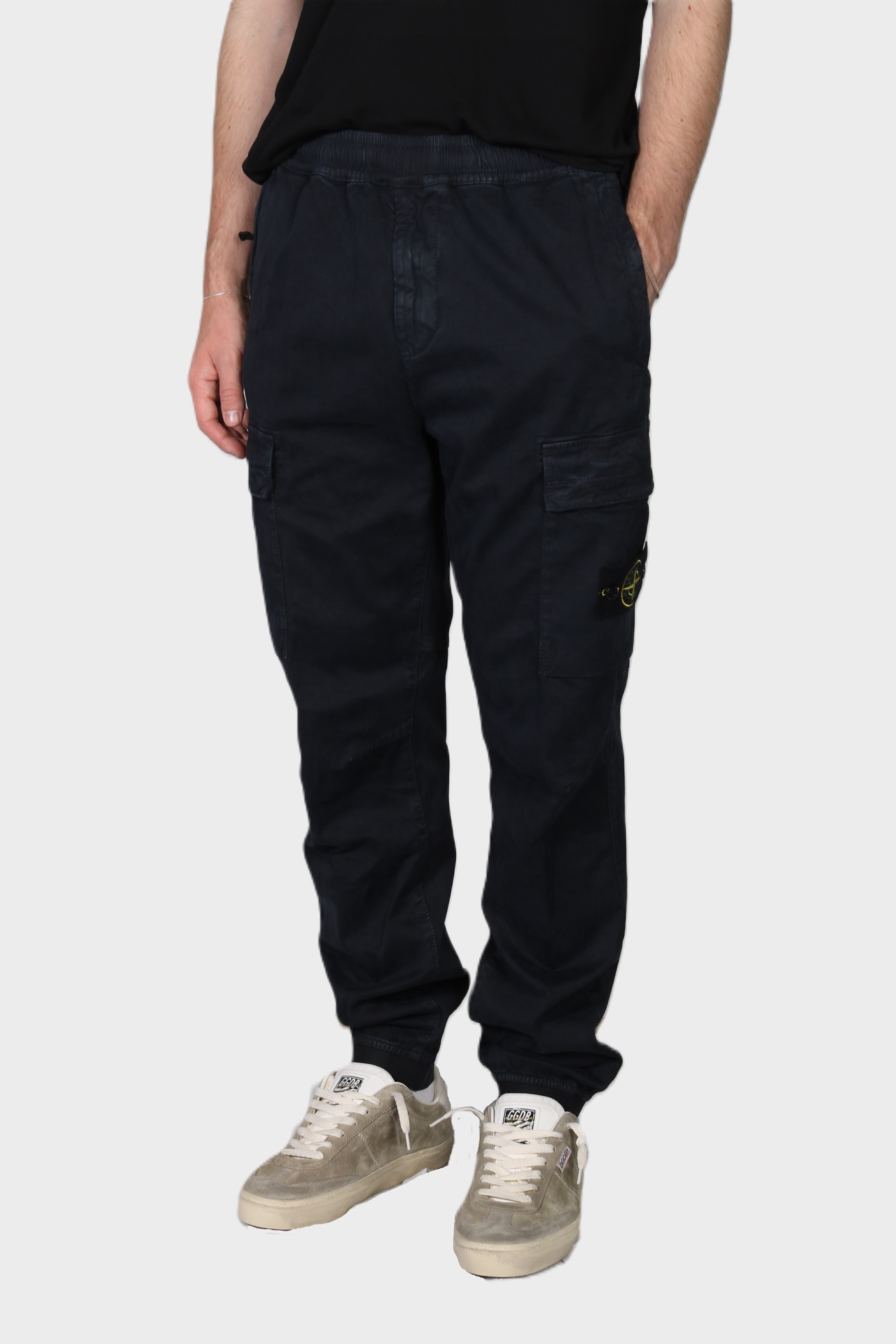 STONE ISLAND Elastic Waist Cargo Pant in Washed Navy 36
