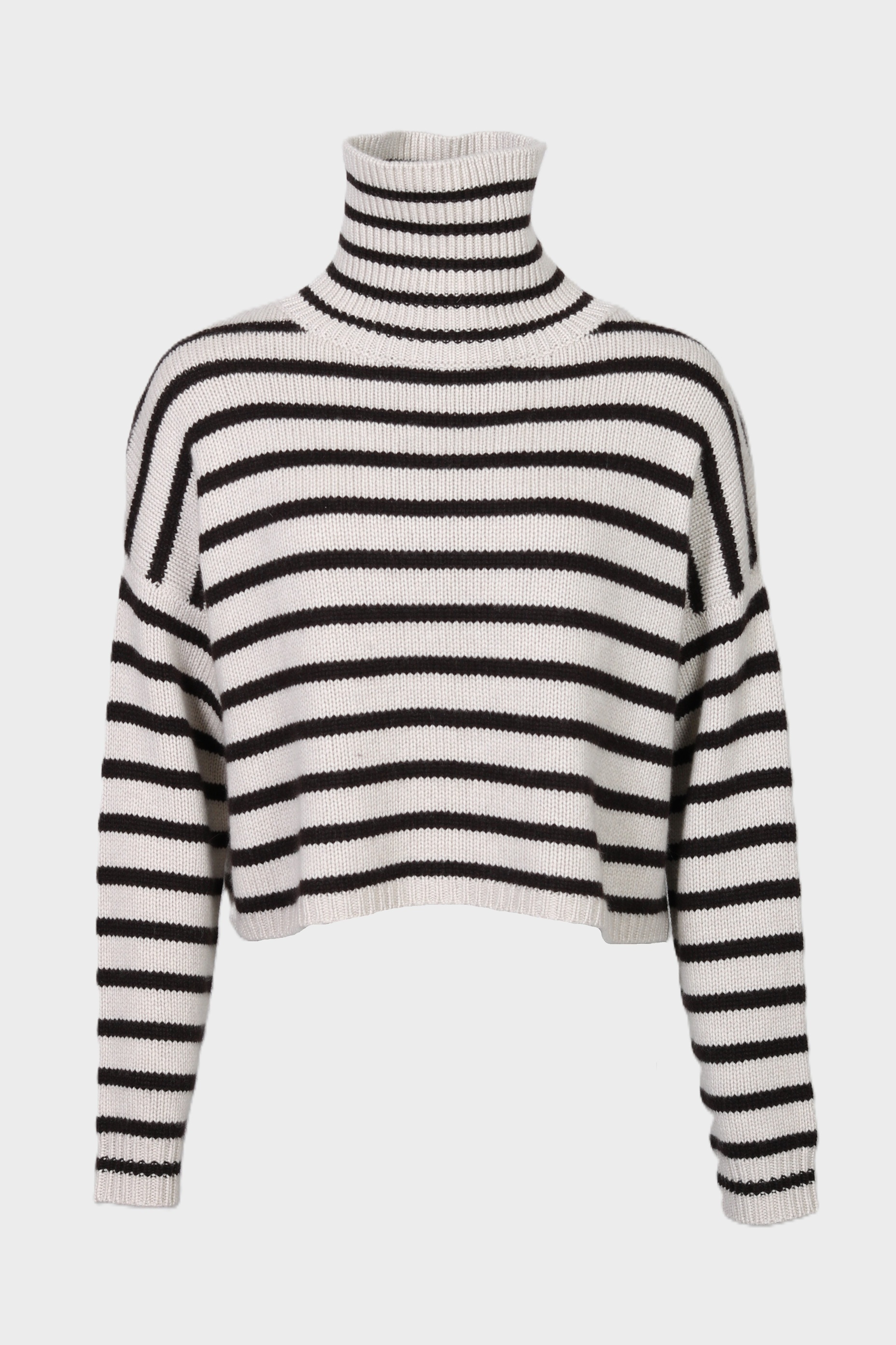 LISA YANG Zerlina Cashmere Turtleneck in Oyster / Dark Oak Strpes