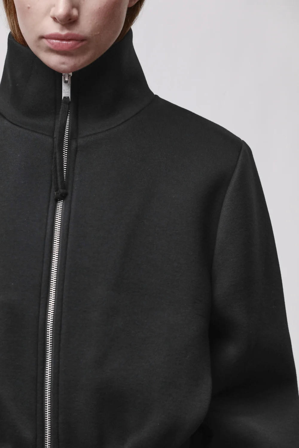 THOM KROM Neoprene Short Zip Hoodie in Black