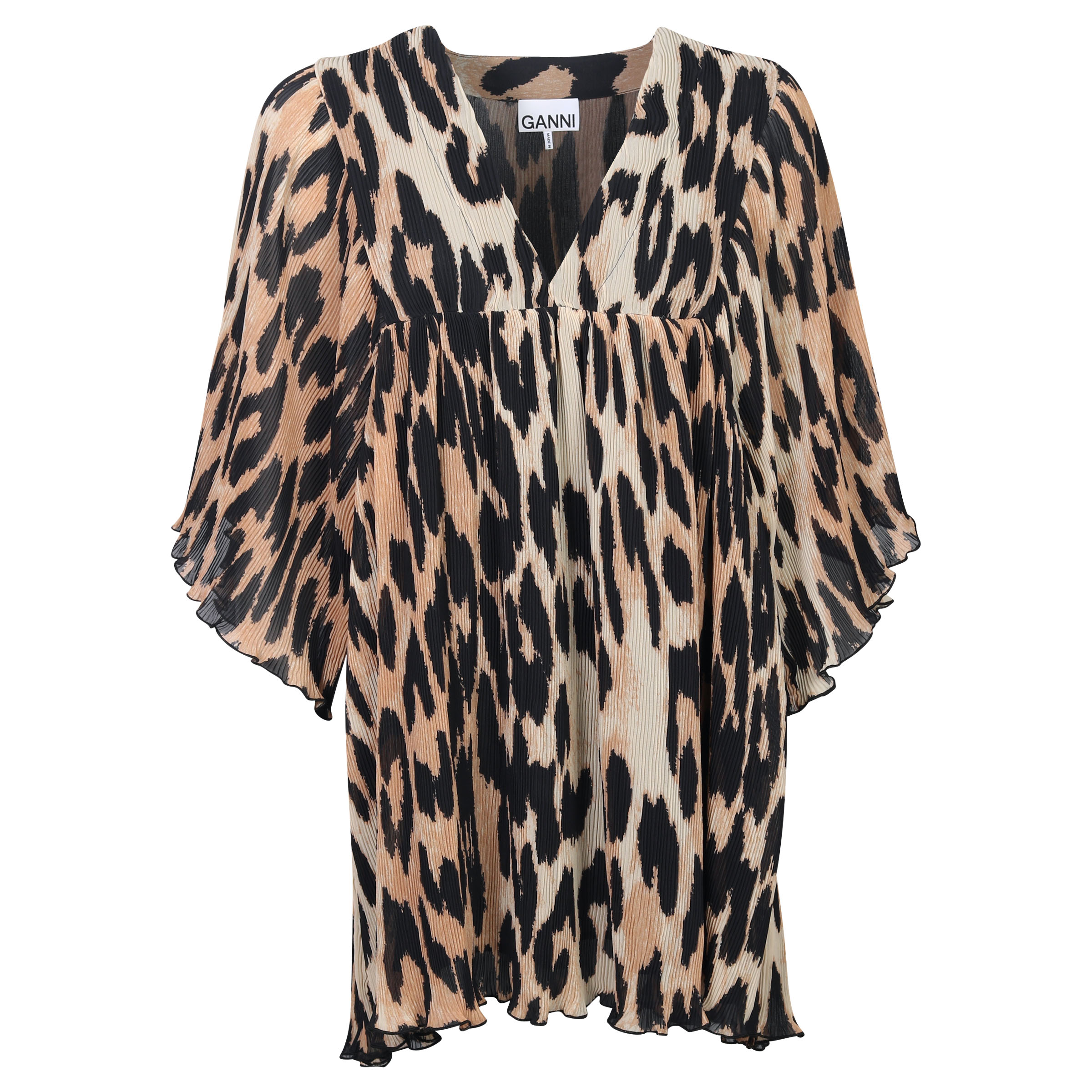 Ganni Recycled Pleated Georgette Oversized Mini Dress Maxi Leopard