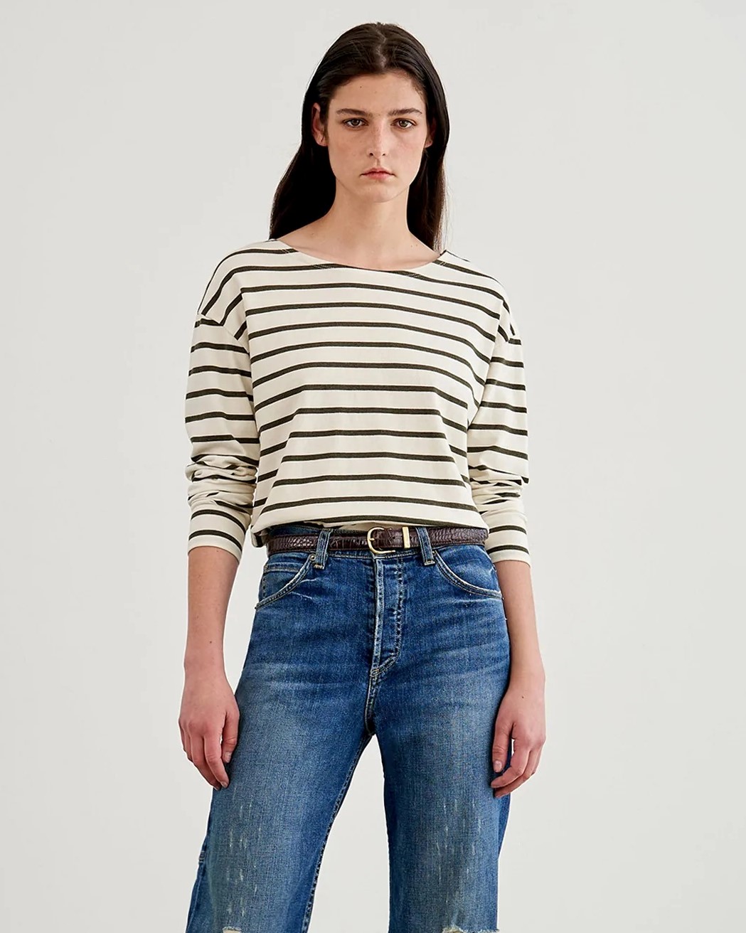 Nili Lotan Arlette Longsleeve Sweater in Olive Stripes L