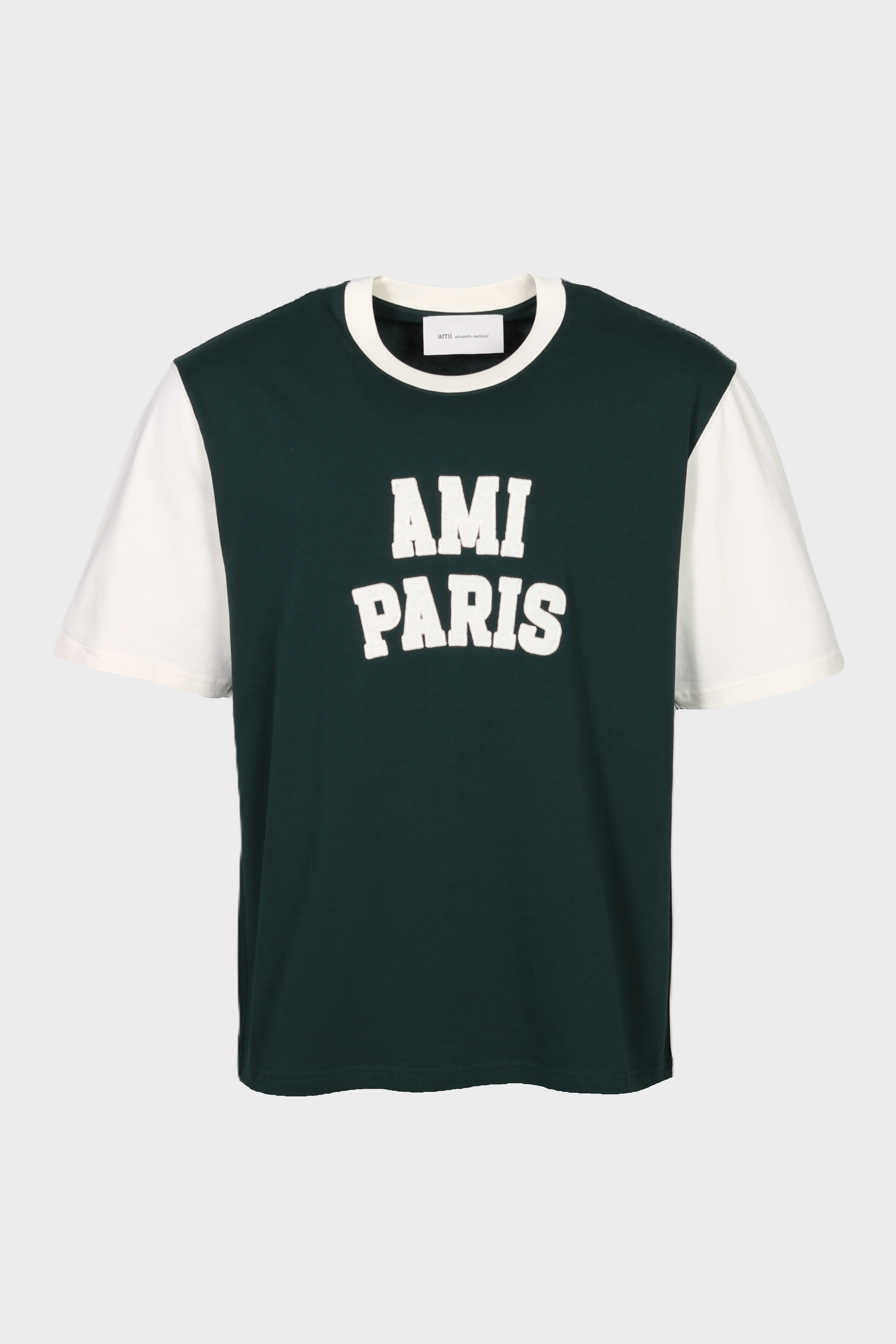 AMI PARIS Varsity T-Shirt in Bottle Green / Ivory