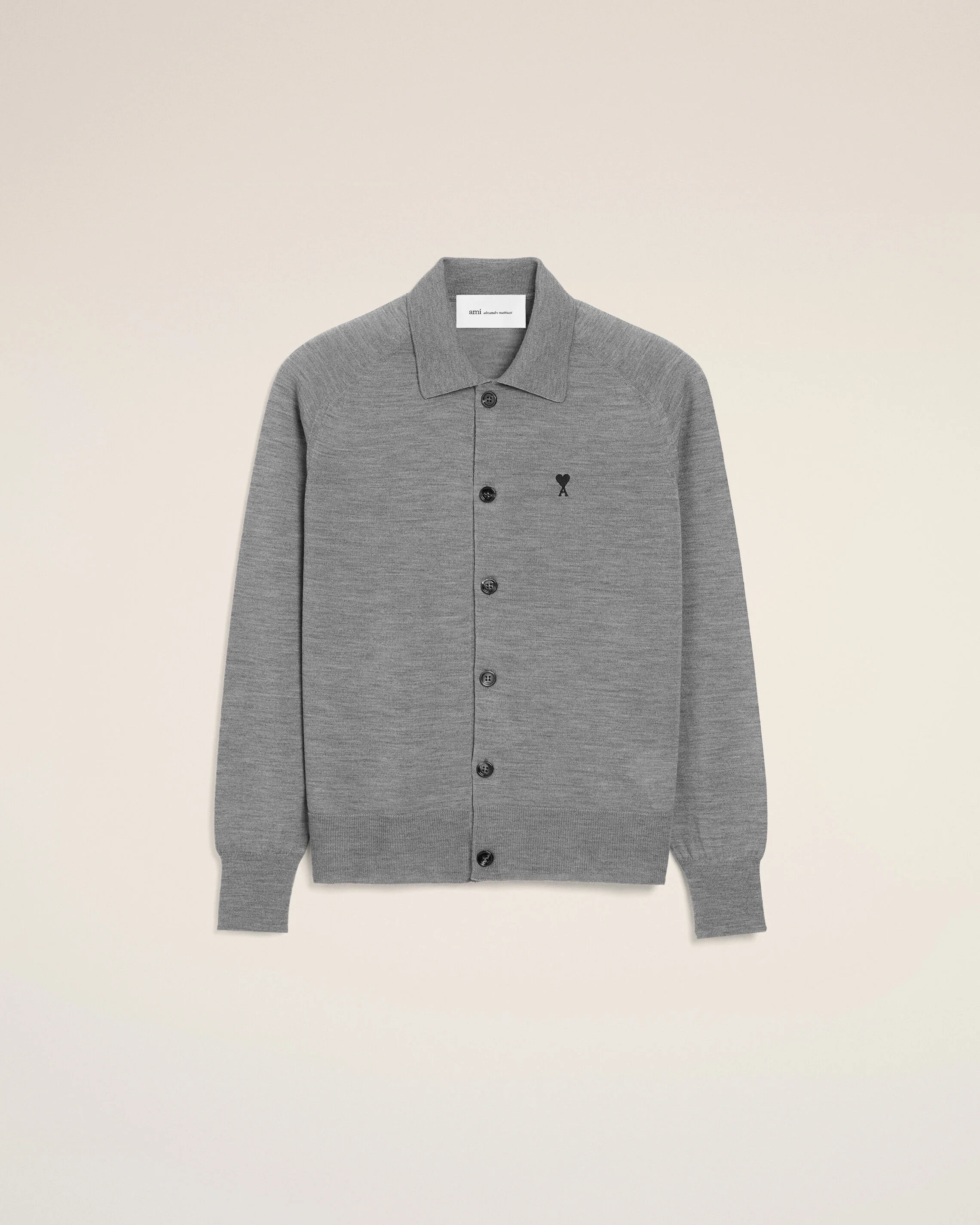 AMI PARIS de Coeur Extrafine Knit Collar Cardigan in Heather Grey