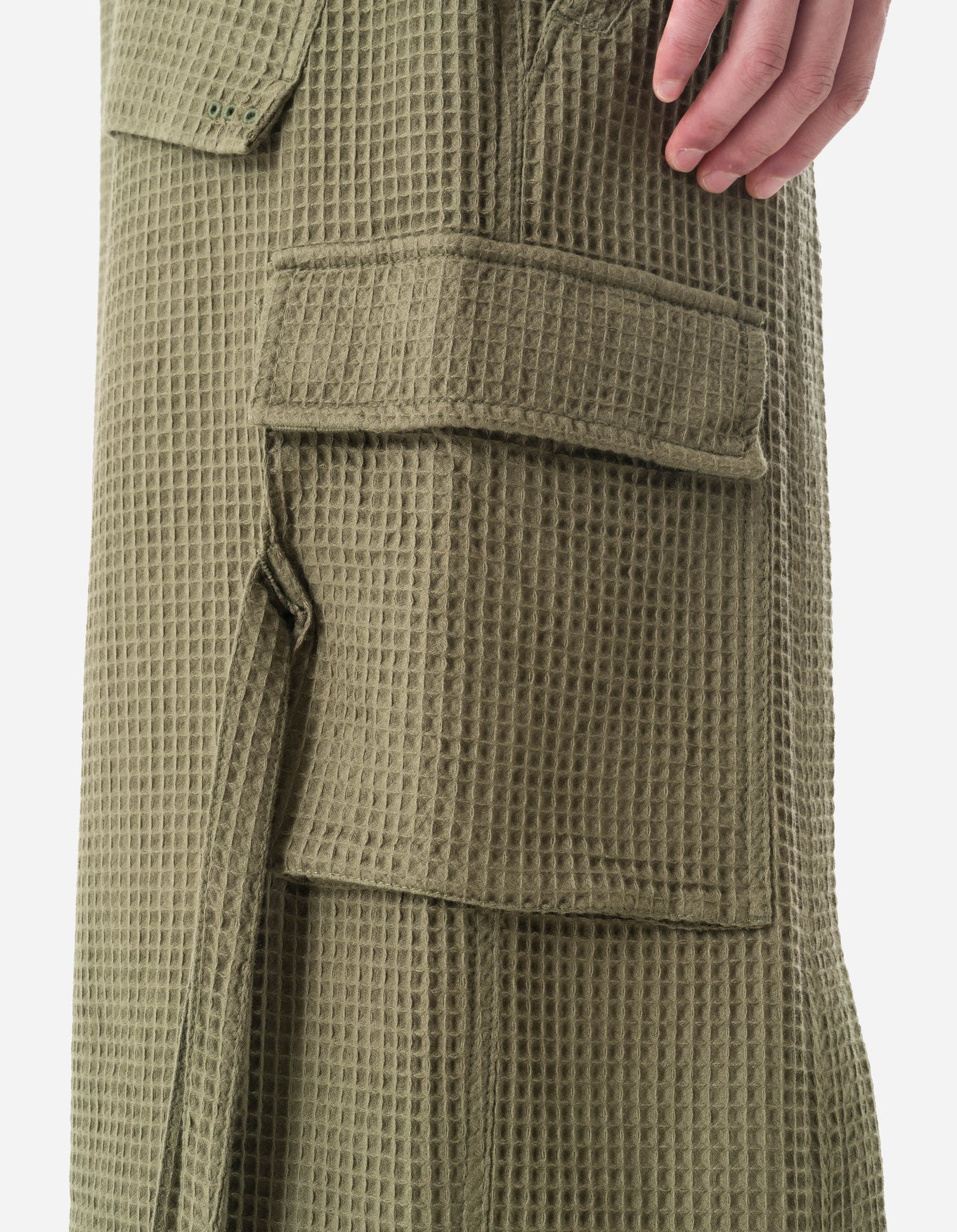 MAHARISHI 6203 Waffle Cargo Hakama Pants in Olive